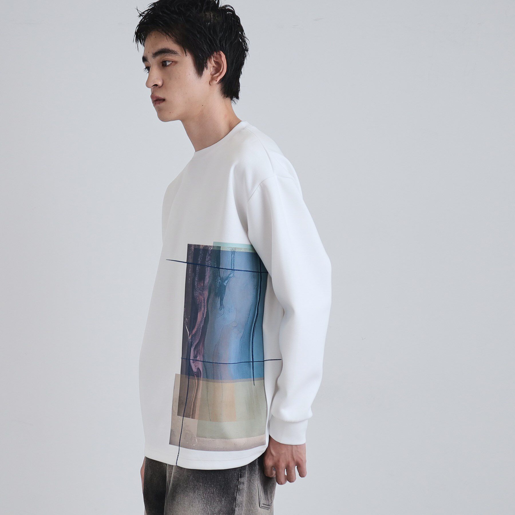 tk.TAKEO KIKUCHI「長袖 サイドスタックプリントカットソー」|Tシャツ・カットソー|