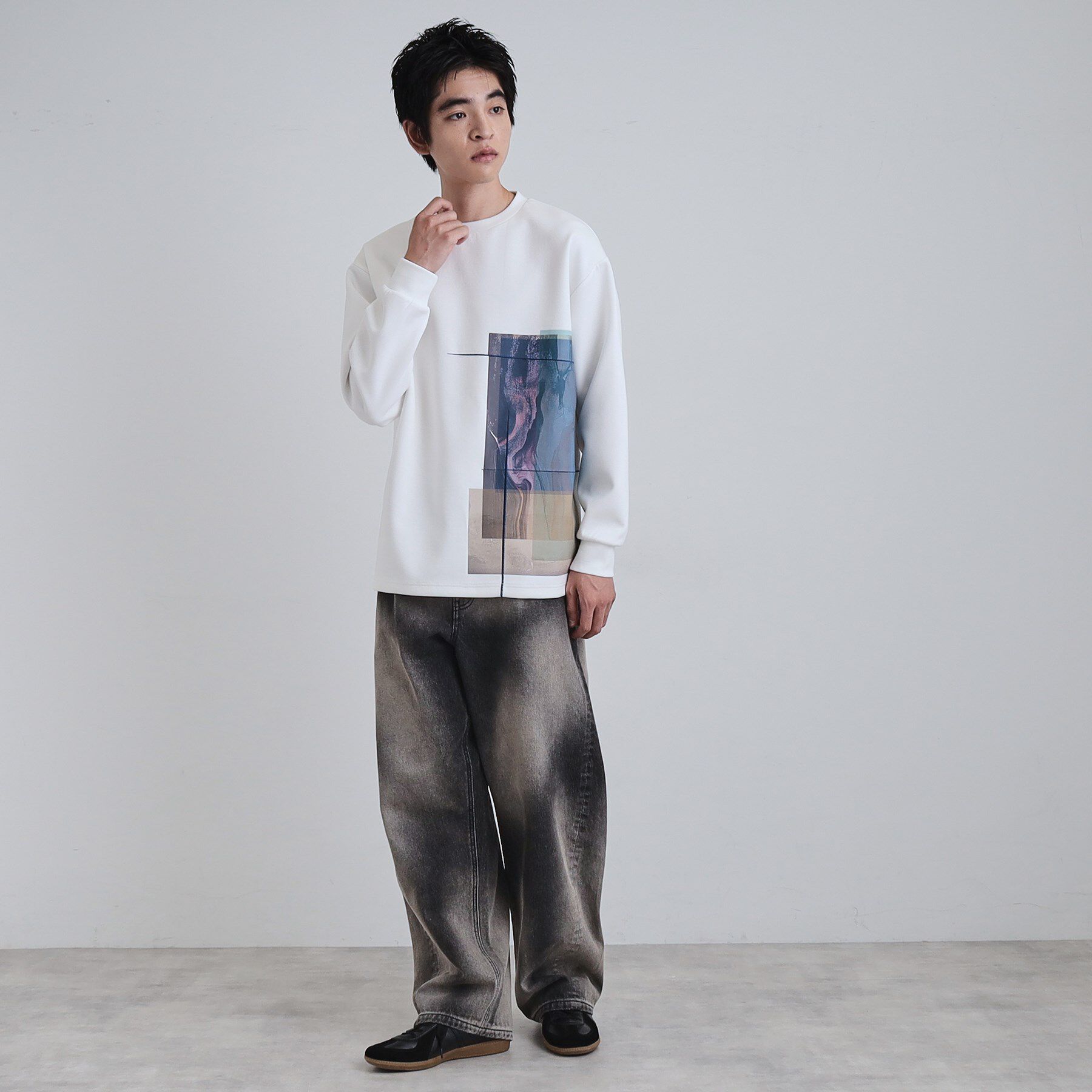 tk.TAKEO KIKUCHI「長袖 サイドスタックプリントカットソー」|Tシャツ・カットソー|