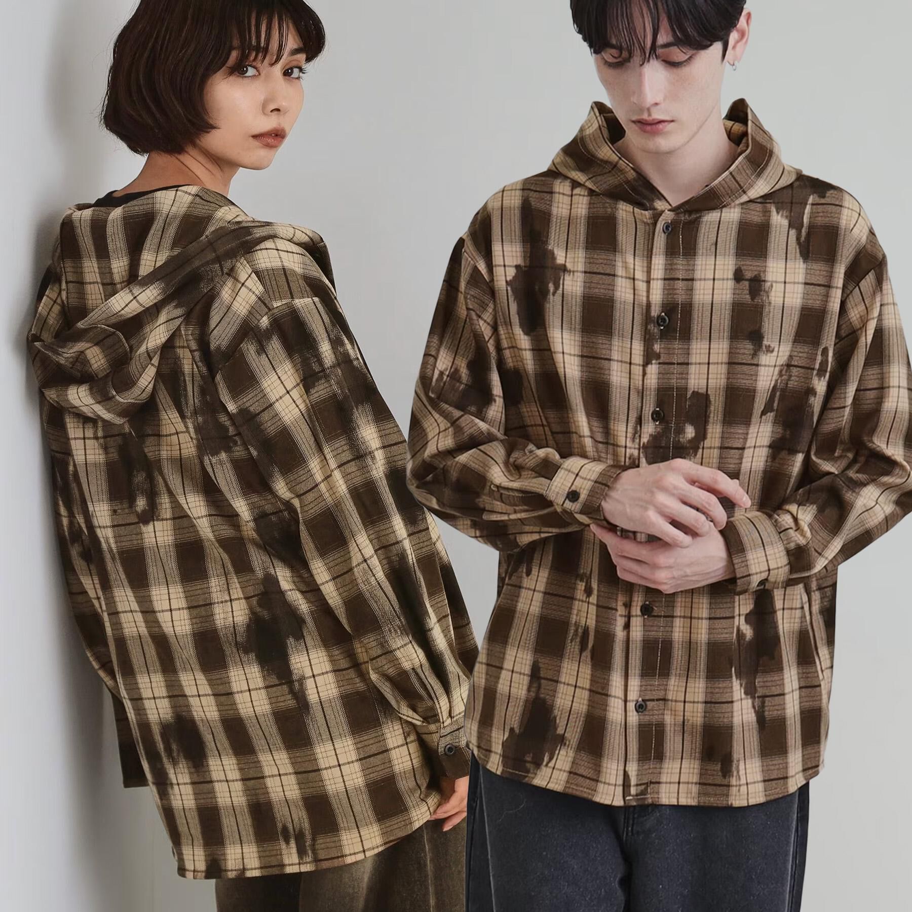tk.TAKEO KIKUCHI「ヴィンテージフードチェックシャツ」|シャツ・ブラウス|ブラウン(243)