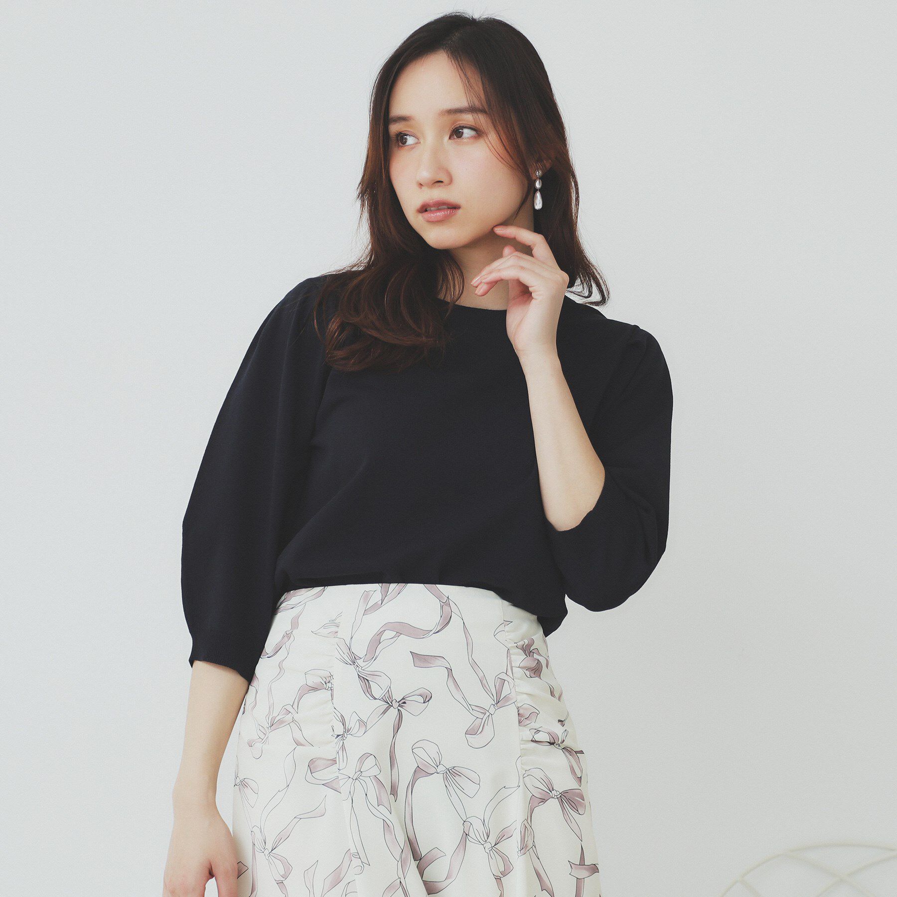 index「《7色展開/XS-LLサイズ》クルーネックデザインスリーブニット【洗濯機洗い可】」|ニット・セーター|