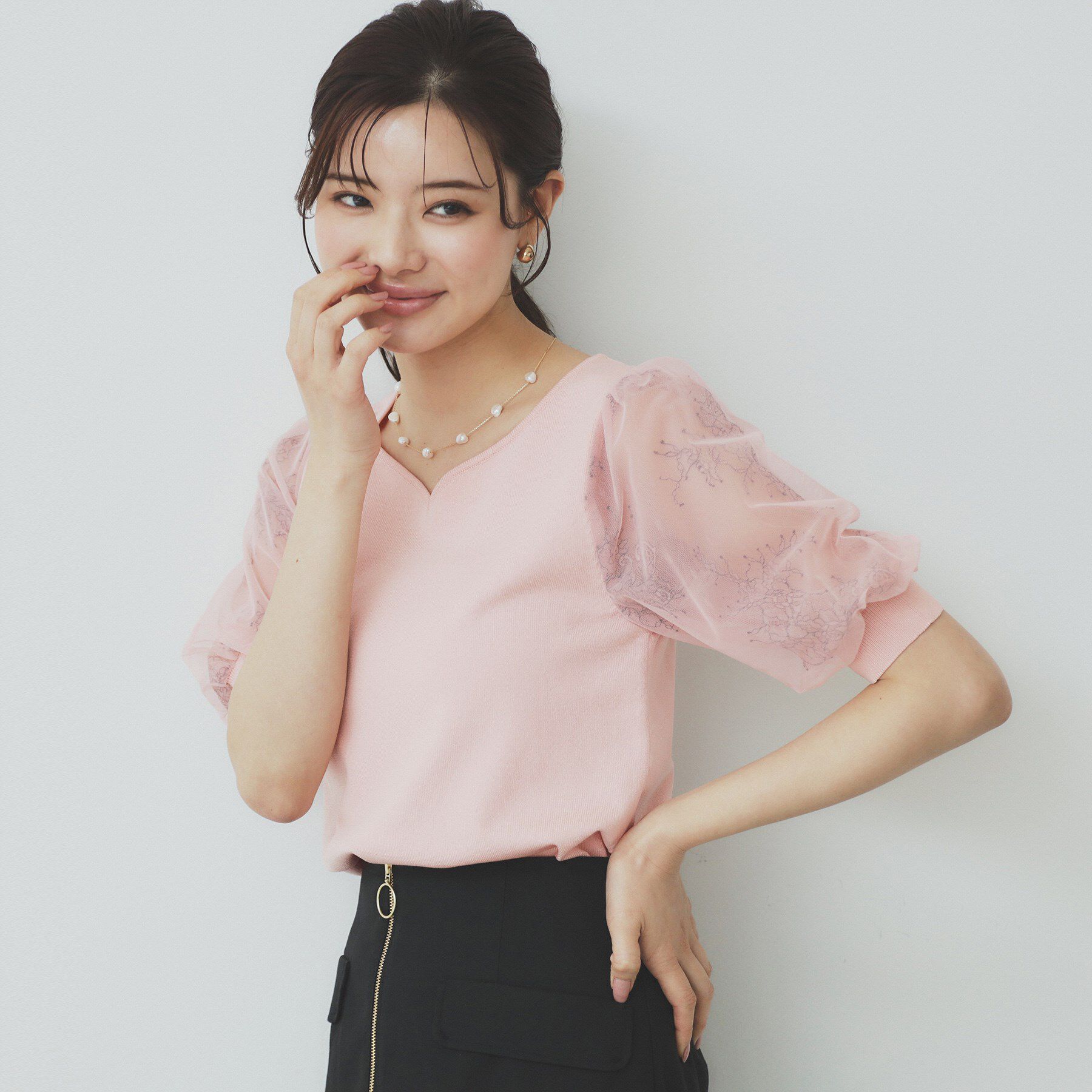 index「チュールレーススリーブニット【洗濯機洗い可】」|ニット・セーター|