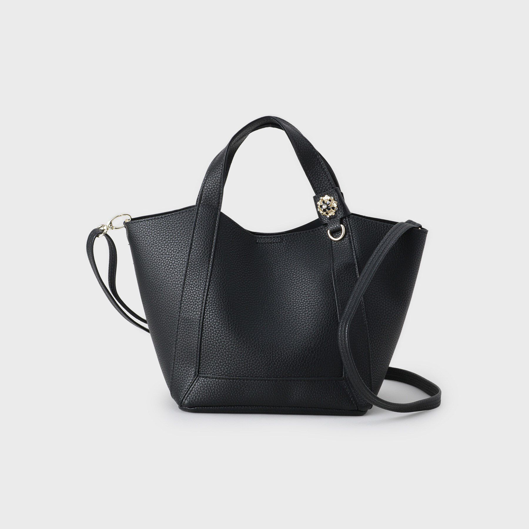 index「【2WAY】フラワーパーツ付き合皮ミドルトートバッグ」|トートバッグ|