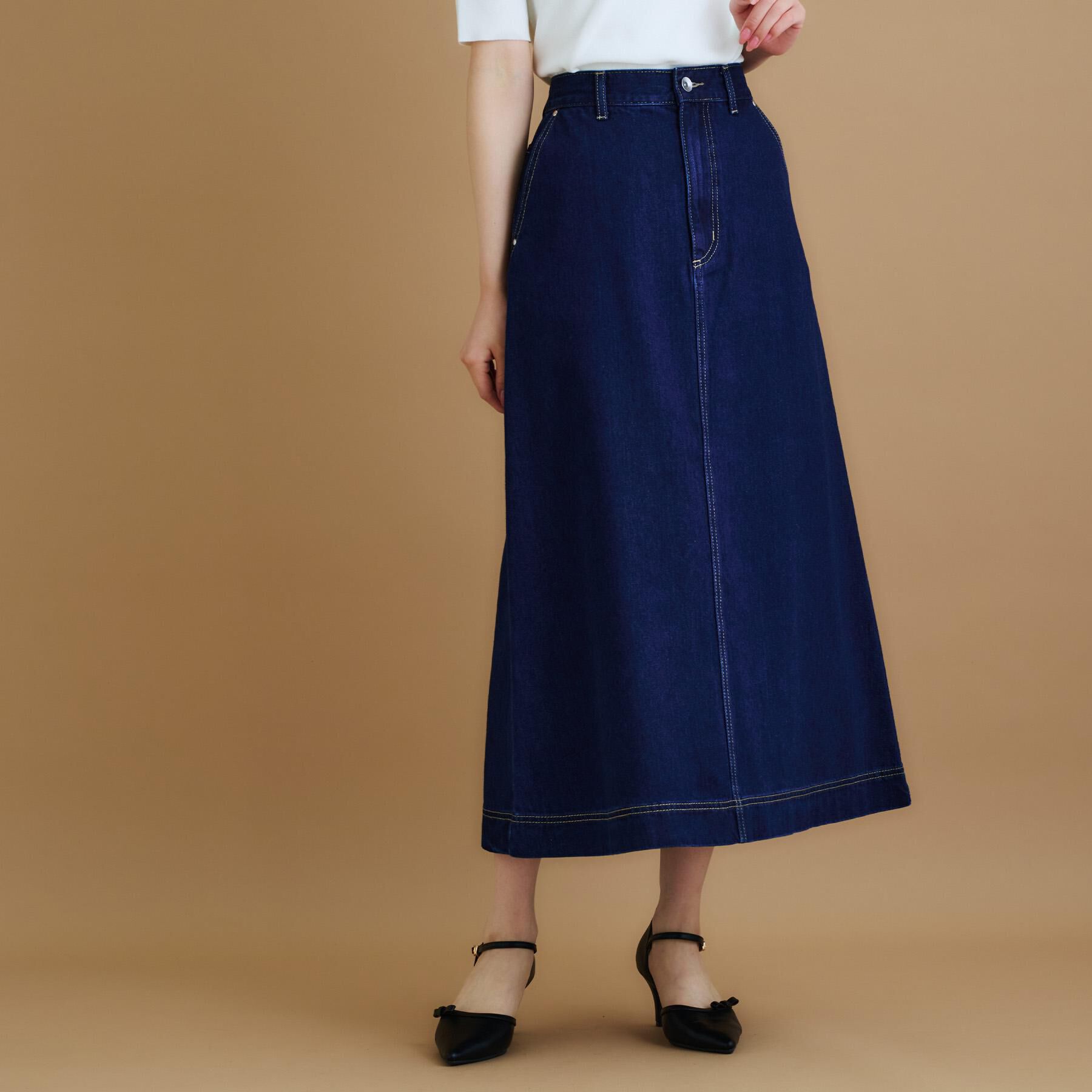 index「《丈が選べる》Aラインデニムロングスカート【洗濯機洗い可】」|スカート|