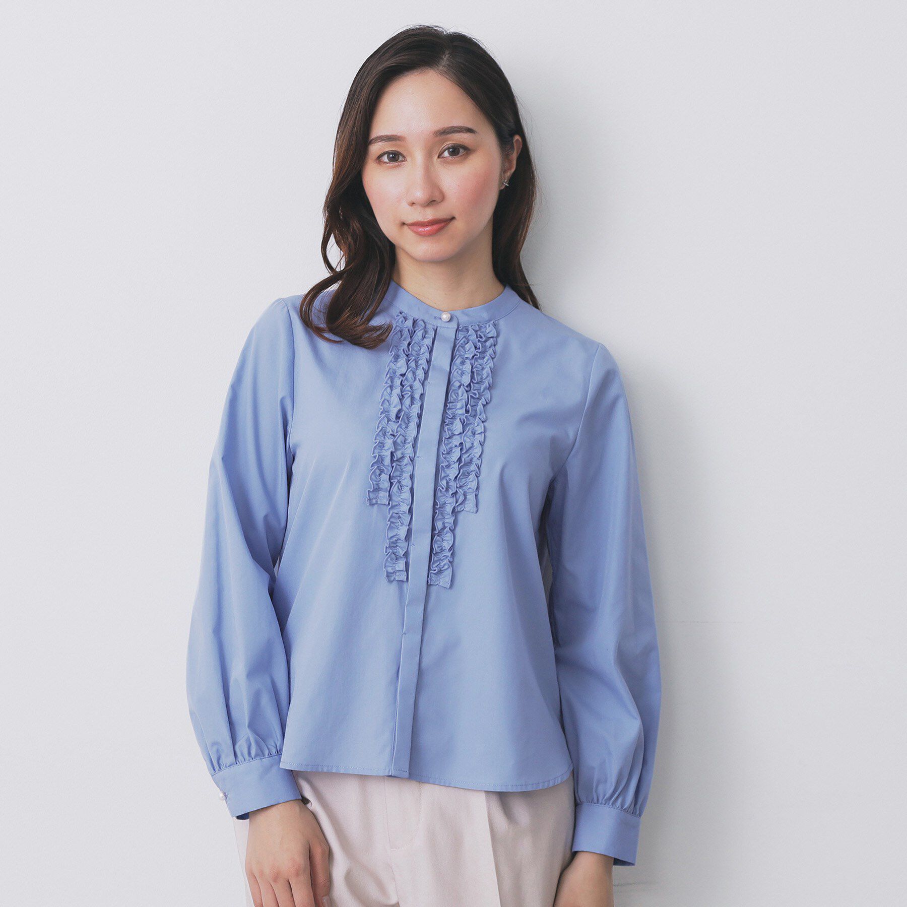 index「バンドカラーフリルブラウス【洗濯機OK/イージーアイロン/防シワ】」|シャツ・ブラウス|