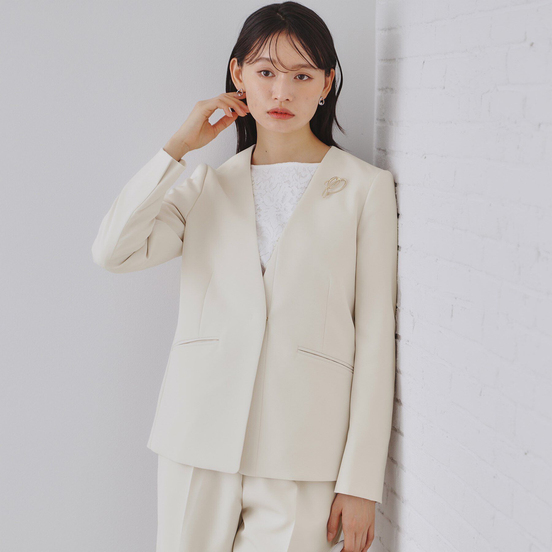 OPAQUE.CLIP「《通勤/セットアップ対応》Vネックジャケット/ダブルクロス【洗濯機洗い可】」|ノーカラージャケット|