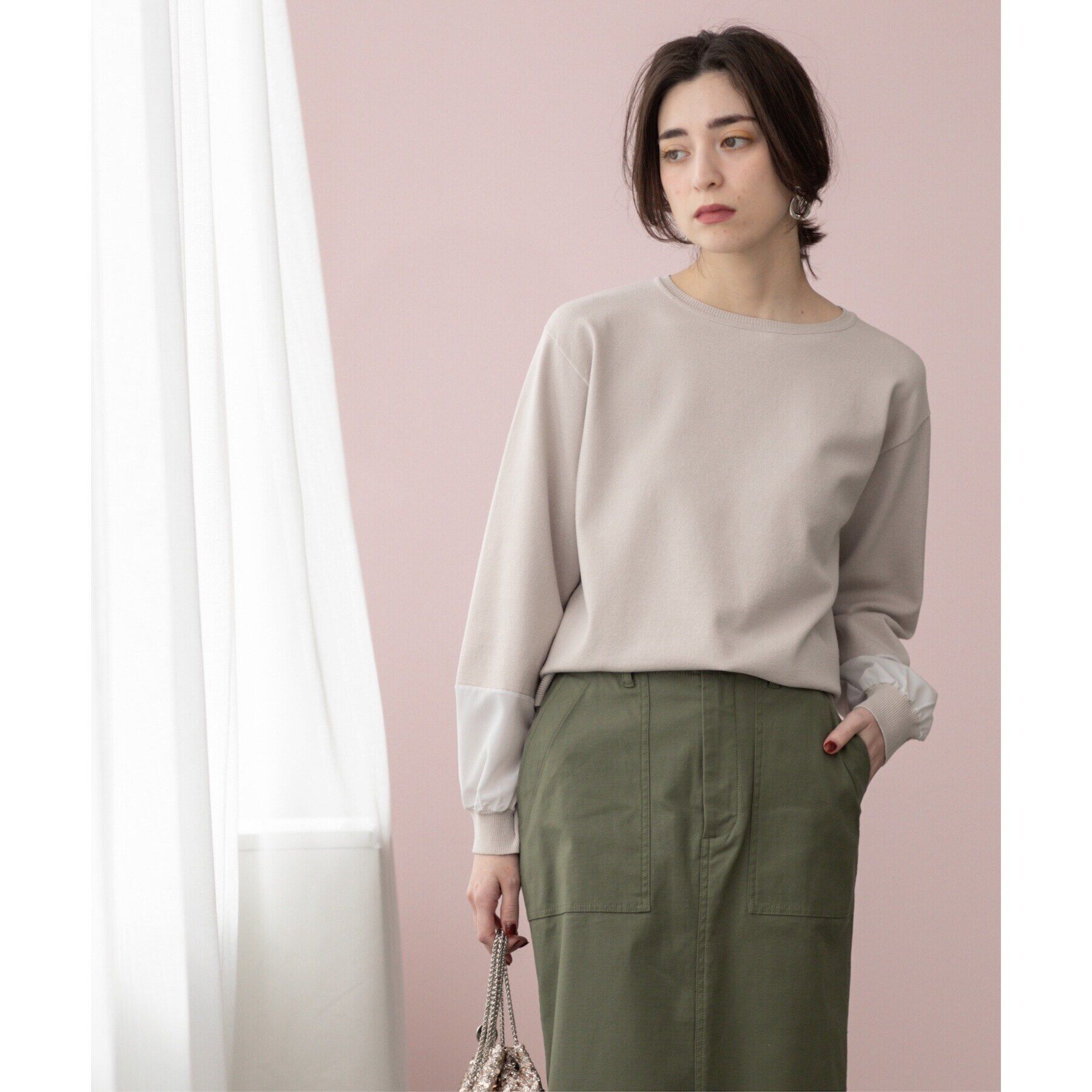 OPAQUE.CLIP「ジョーゼット切替スリーブニット【洗濯機洗い可】」|ニット・セーター|