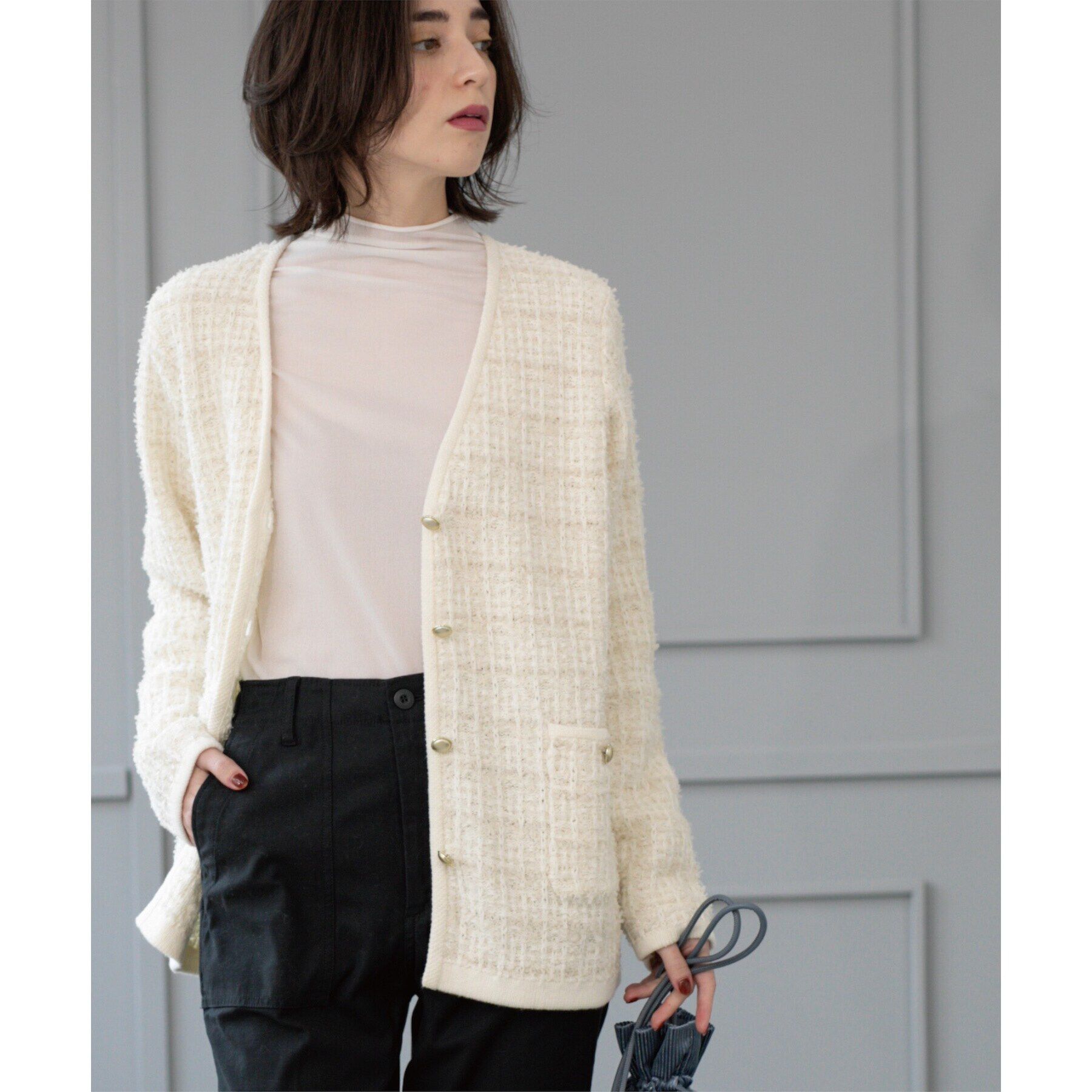 OPAQUE.CLIP「ツイードライクVニットカーディガン【洗濯機洗い可】」|カーディガン|