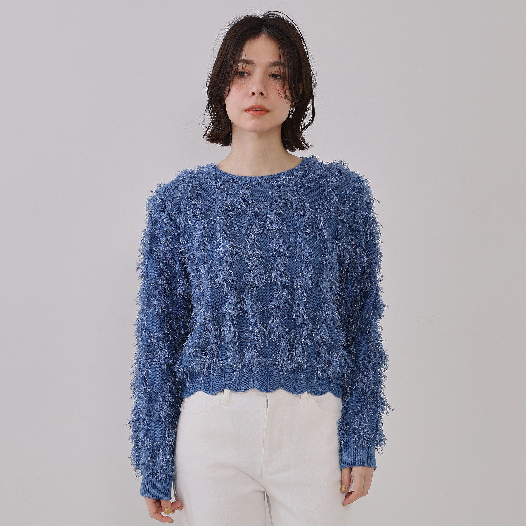 OPAQUE.CLIP「フリンジスパンコールニット【洗える】」|ニット・セーター|