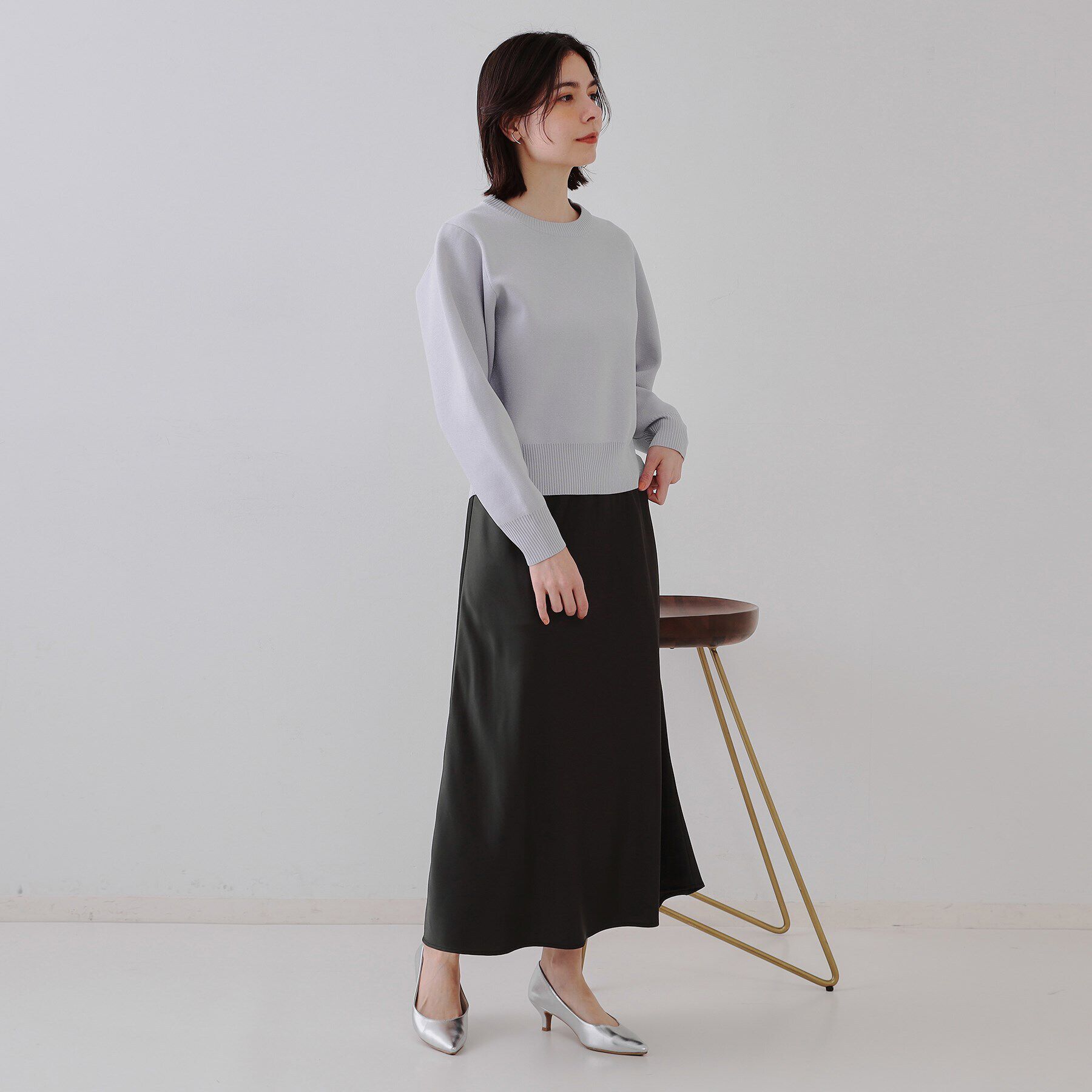 OPAQUE.CLIP「サテンナロースカート【洗濯機洗い可】」|スカート|