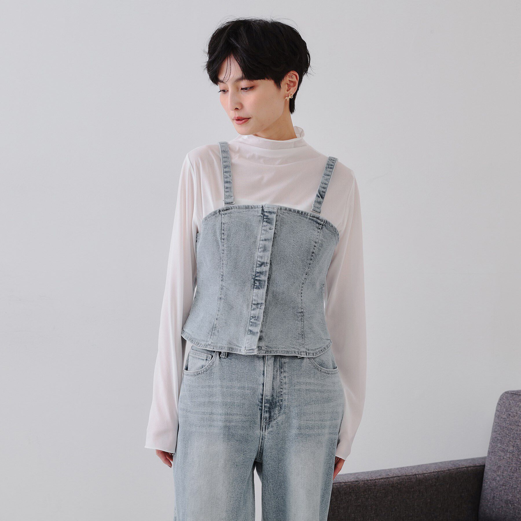 OPAQUE.CLIP「ストレッチデニムビスチェ/セットアップ対応【洗濯機洗い可】」|ベスト・ジレ|