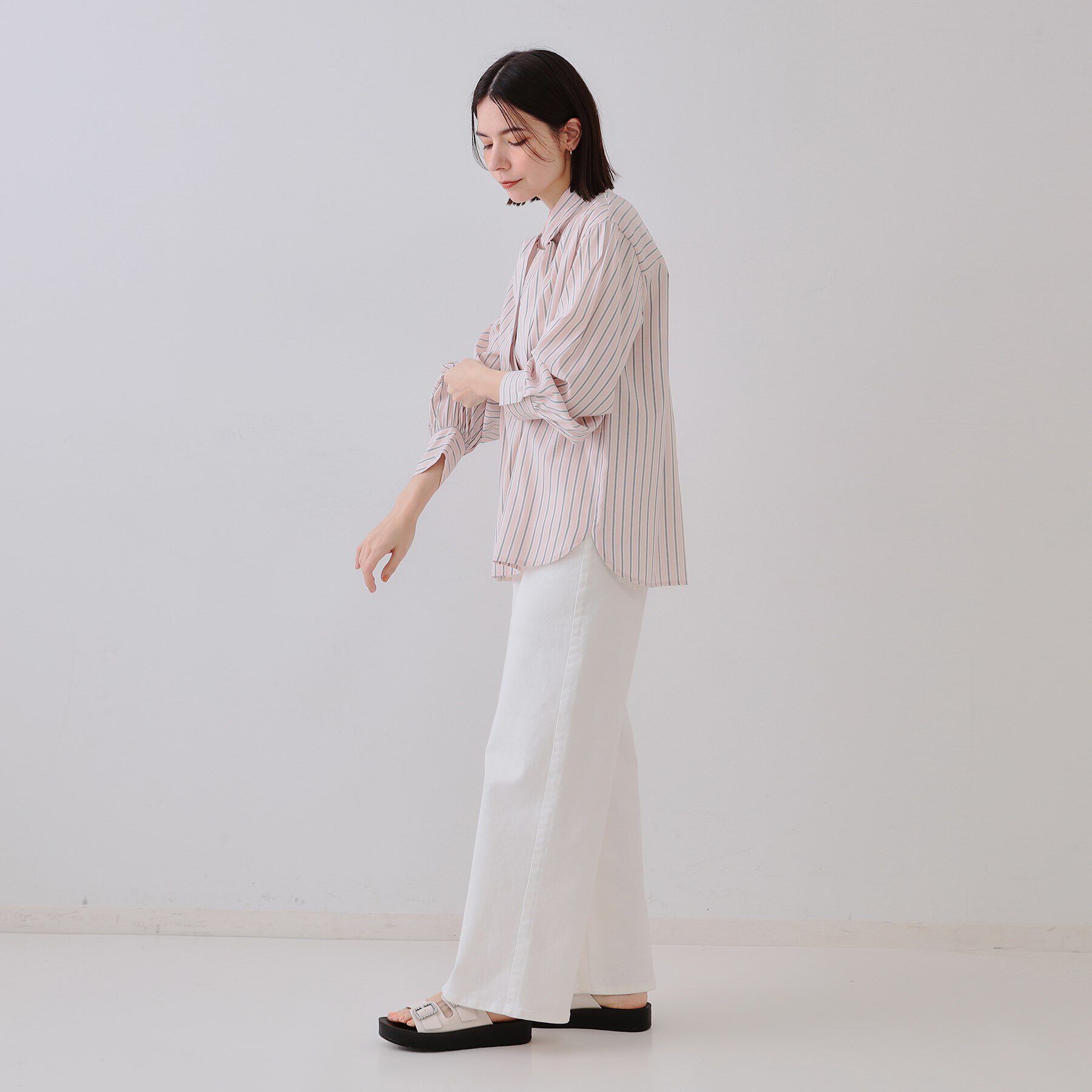 OPAQUE.CLIP「ストライプボウタイシャツ【洗濯機洗い可】」|シャツ・ブラウス|