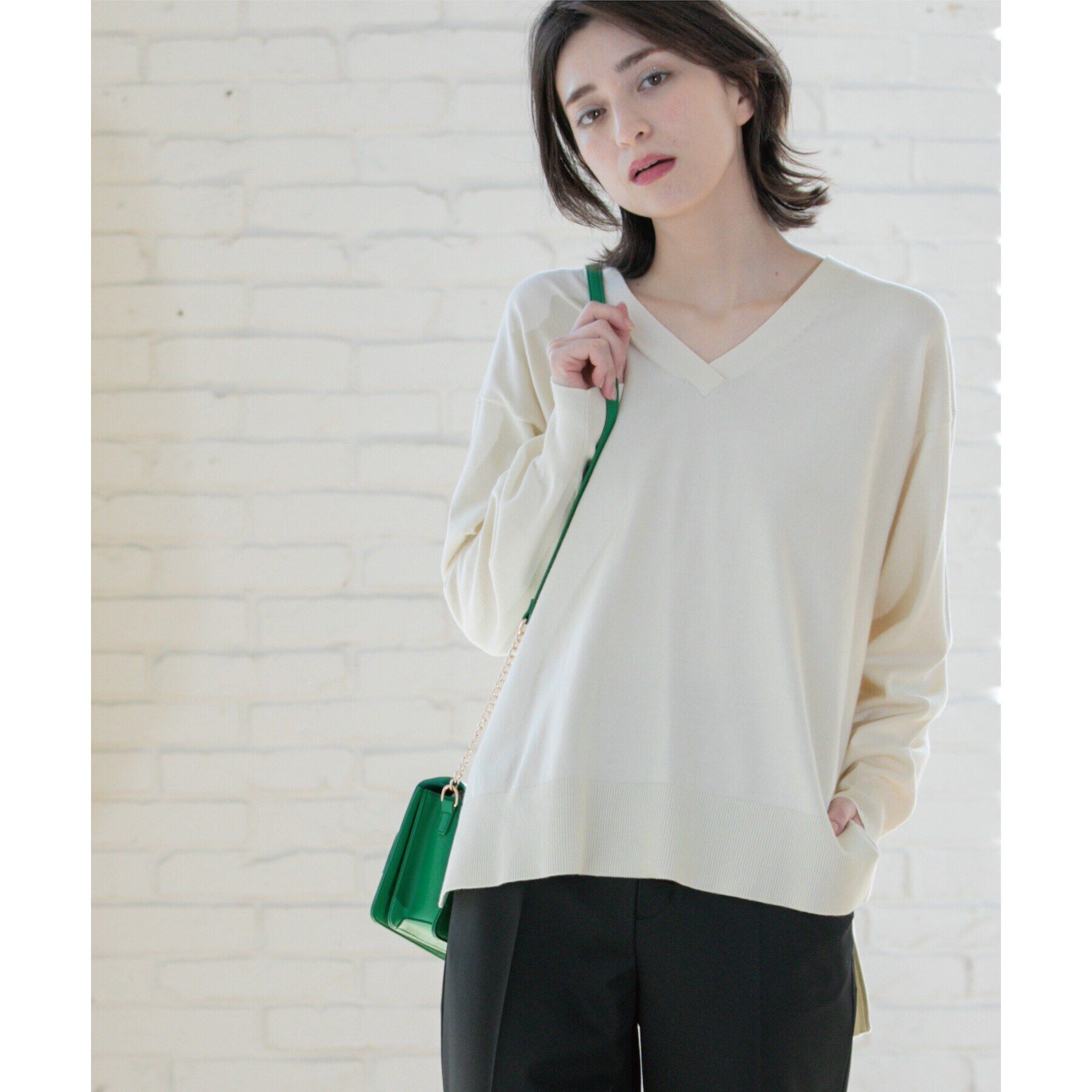 OPAQUE.CLIP「リラクシーVネックニット/オーガニックコツトン混【UV/洗濯機洗い可】」|ニット・セーター|