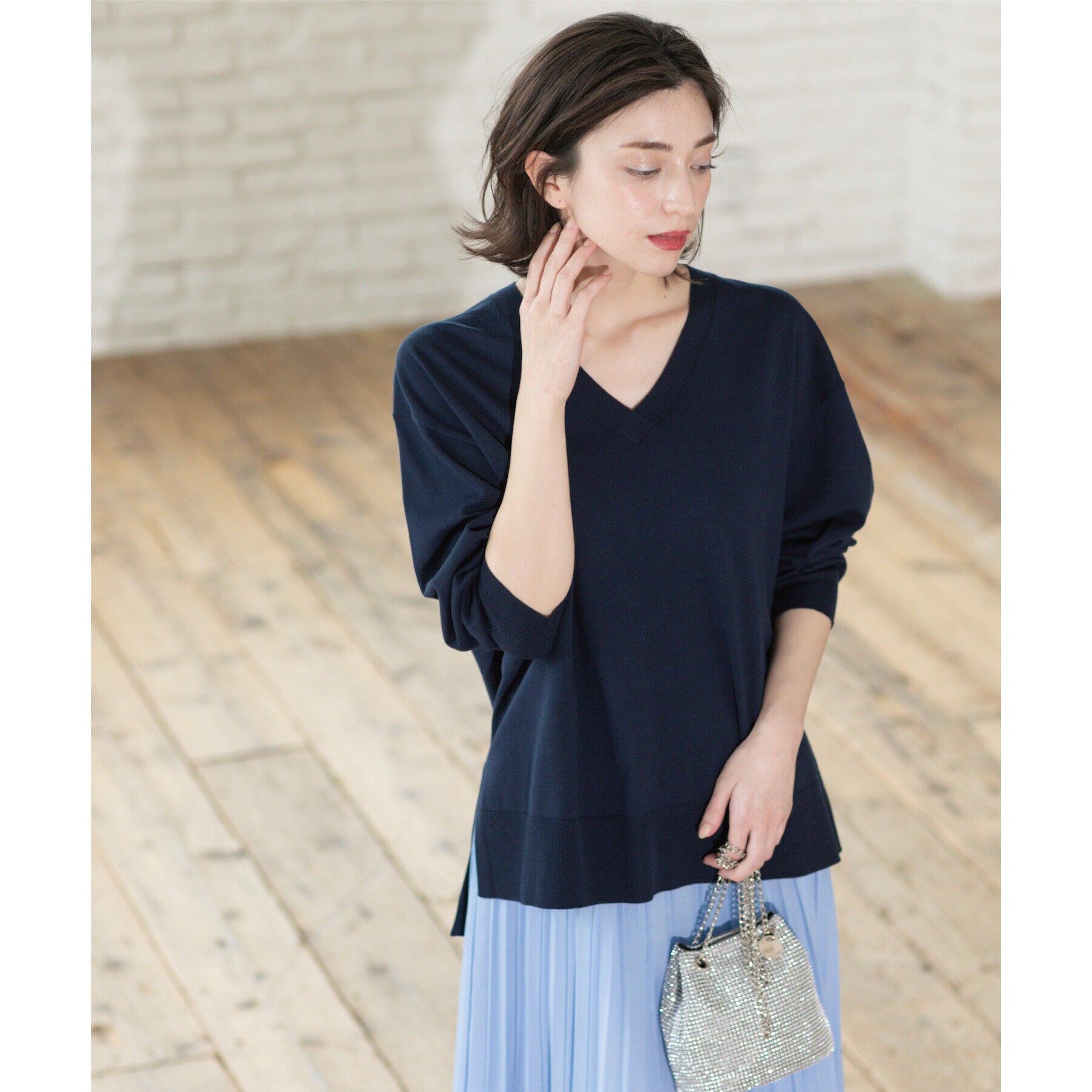 OPAQUE.CLIP「リラクシーVネックニット/オーガニックコツトン混【UV/洗濯機洗い可】」|ニット・セーター|