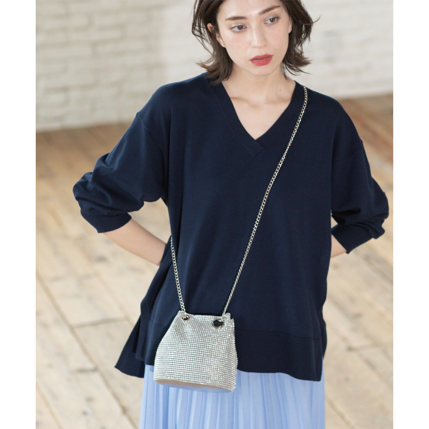 OPAQUE.CLIP「リラクシーVネックニット/オーガニックコツトン混【UV/洗濯機洗い可】」|ニット・セーター|ネイビー(094)