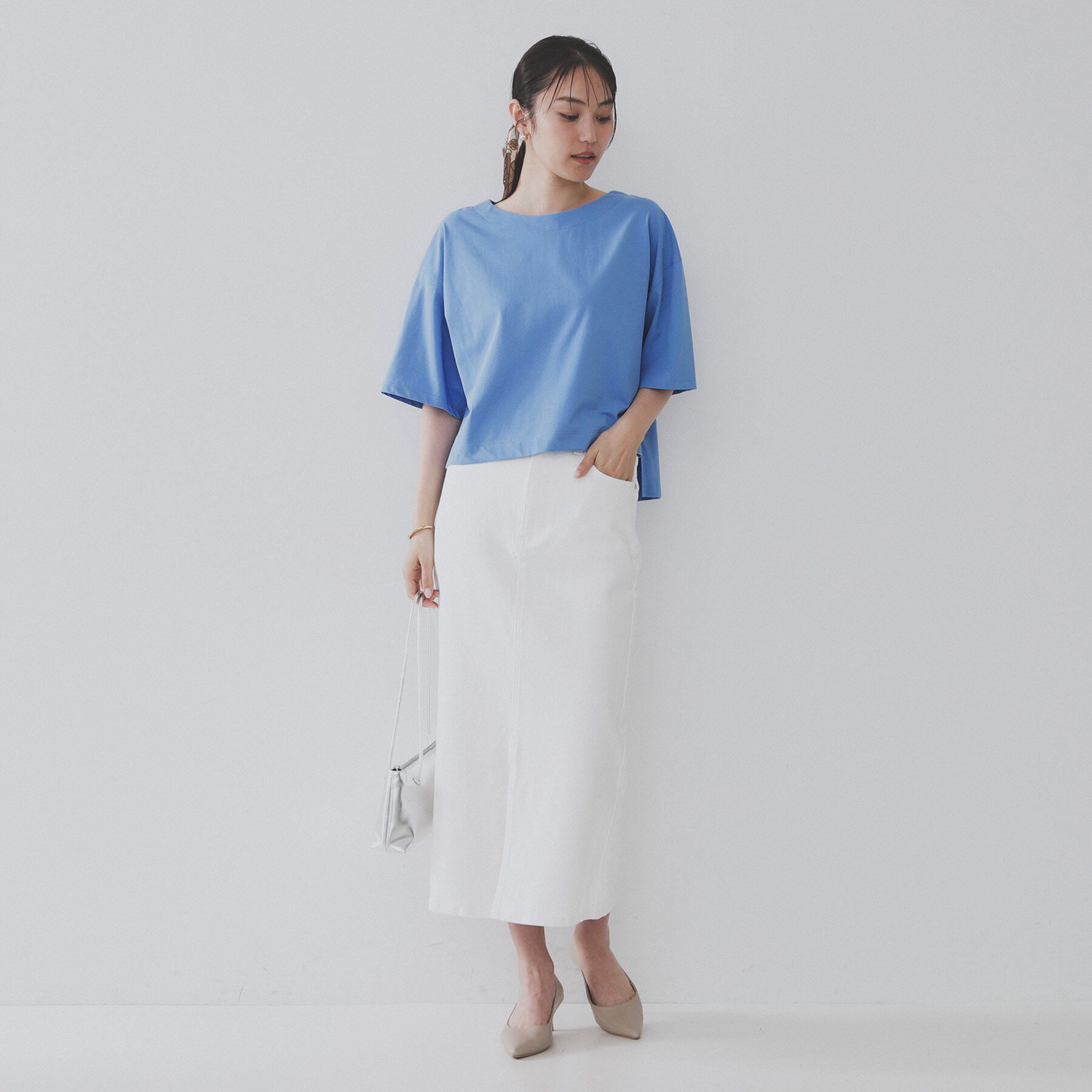 OPAQUE.CLIP「ボートネックショートTシャツ【洗濯機洗い可】」|Tシャツ・カットソー|