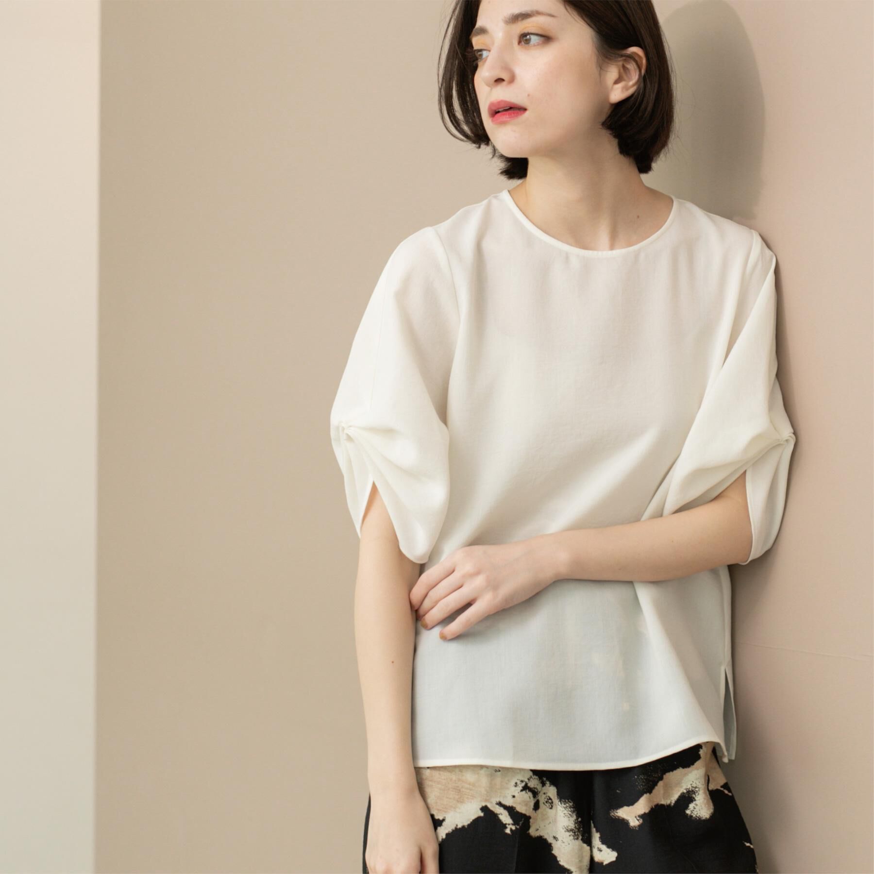 OPAQUE.CLIP「リネンライクタックスリーブブラウス【洗濯機洗い可/吸水速乾/接触冷感】」|シャツ・ブラウス|