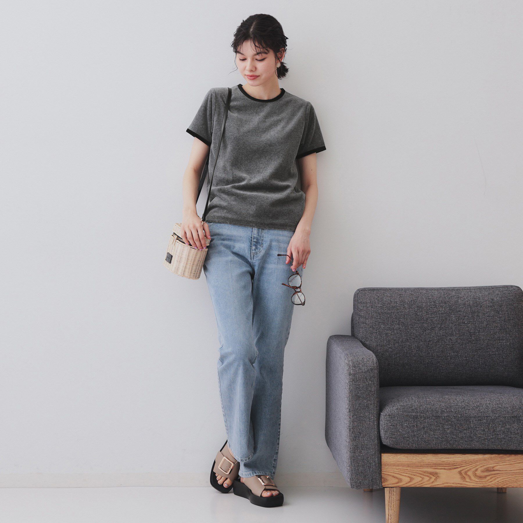 OPAQUE.CLIP「ベロアTシャツ【洗濯機洗い可】」|Tシャツ・カットソー|