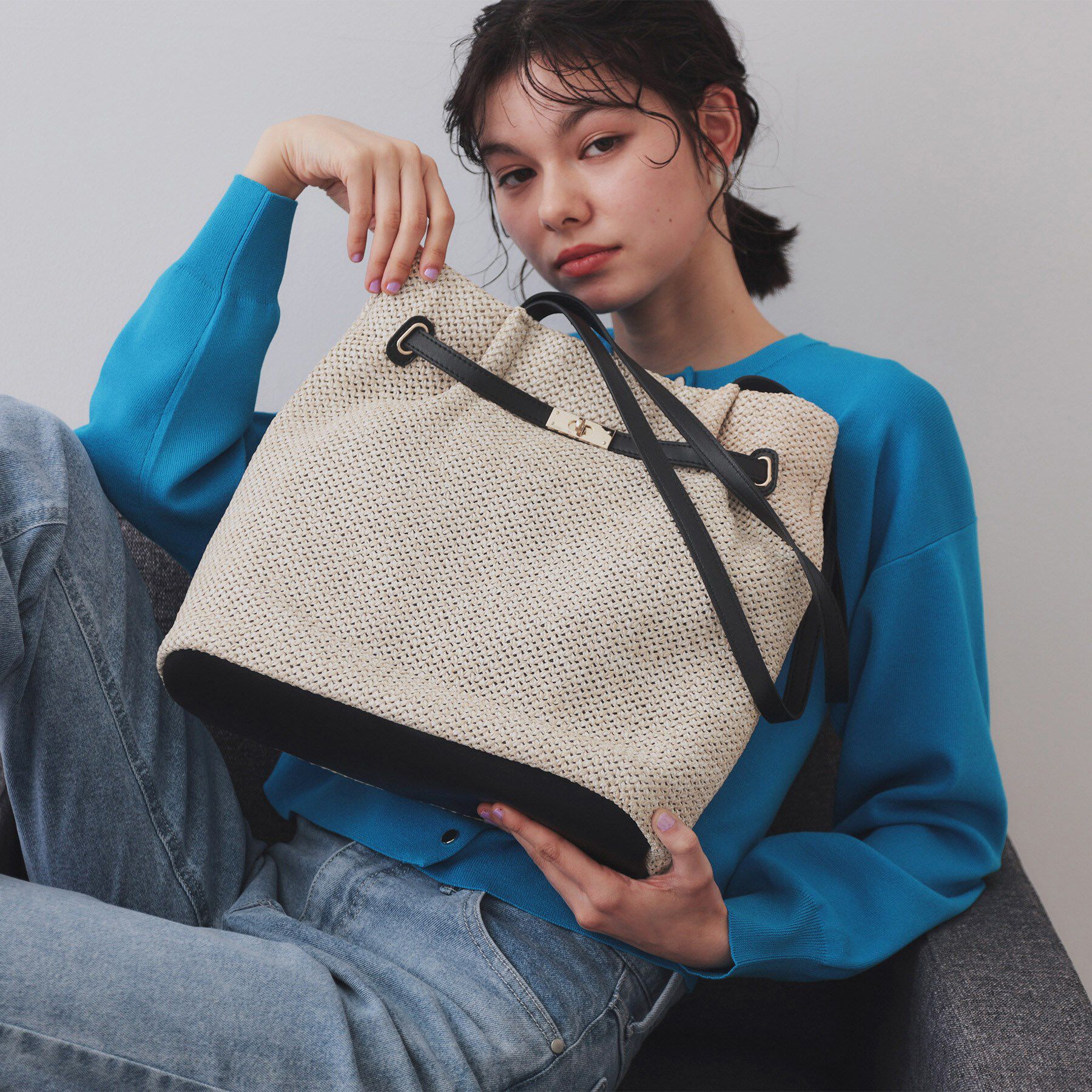 OPAQUE.CLIP「フロントベルトデザイン雑材合皮コンビトートバッグ」|トートバッグ|