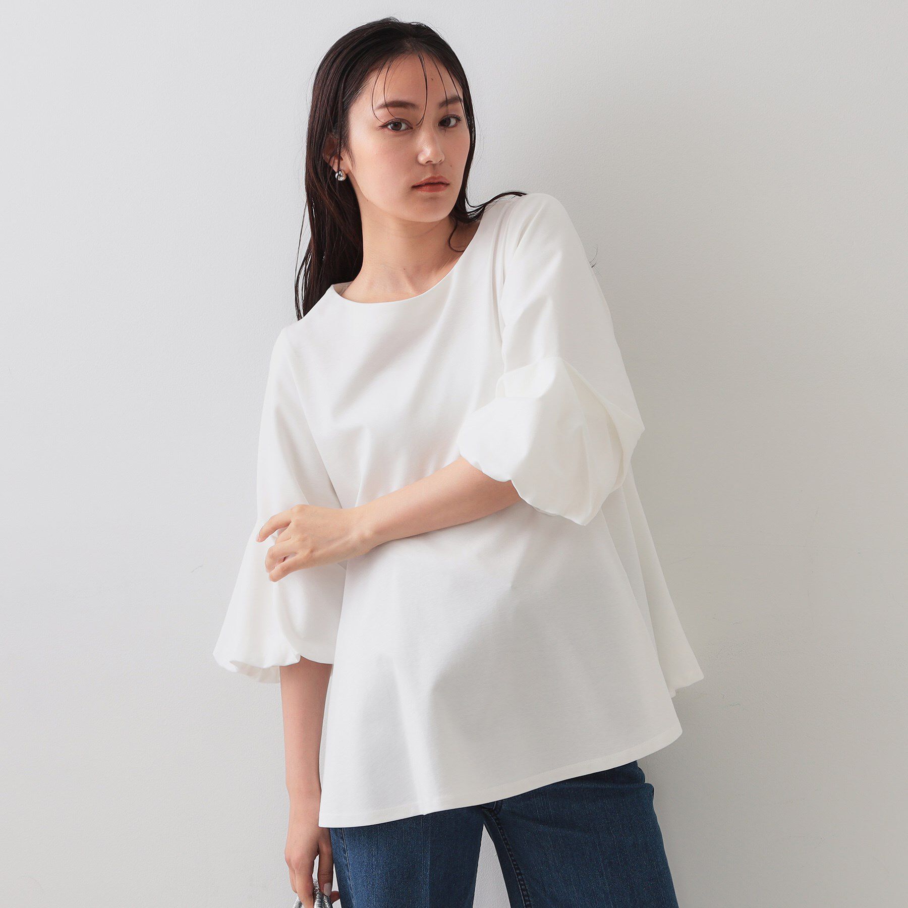 OPAQUE.CLIP「ボリュームスリーブペプラムトップス【洗濯機洗い可】」|Tシャツ・カットソー|