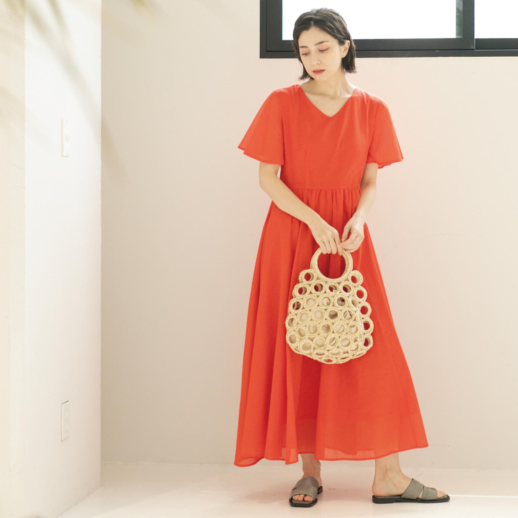 OPAQUE.CLIP「Vネックフィット＆フレアドレス/オーガニックコットン混【洗濯機洗い可】」|ワンピース|