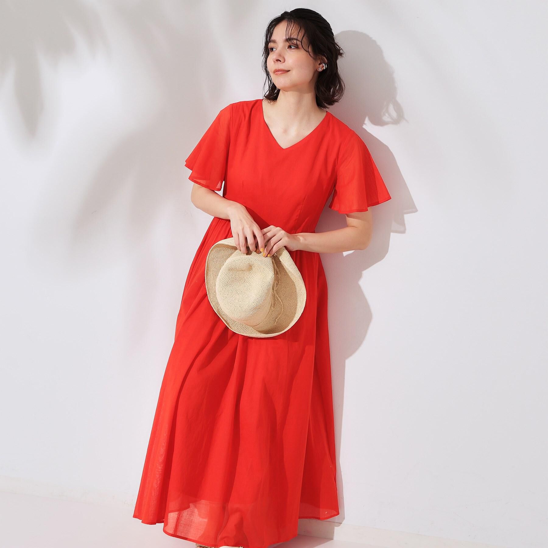 OPAQUE.CLIP「Vネックフィット＆フレアドレス/オーガニックコットン混【洗濯機洗い可】」|ワンピース|