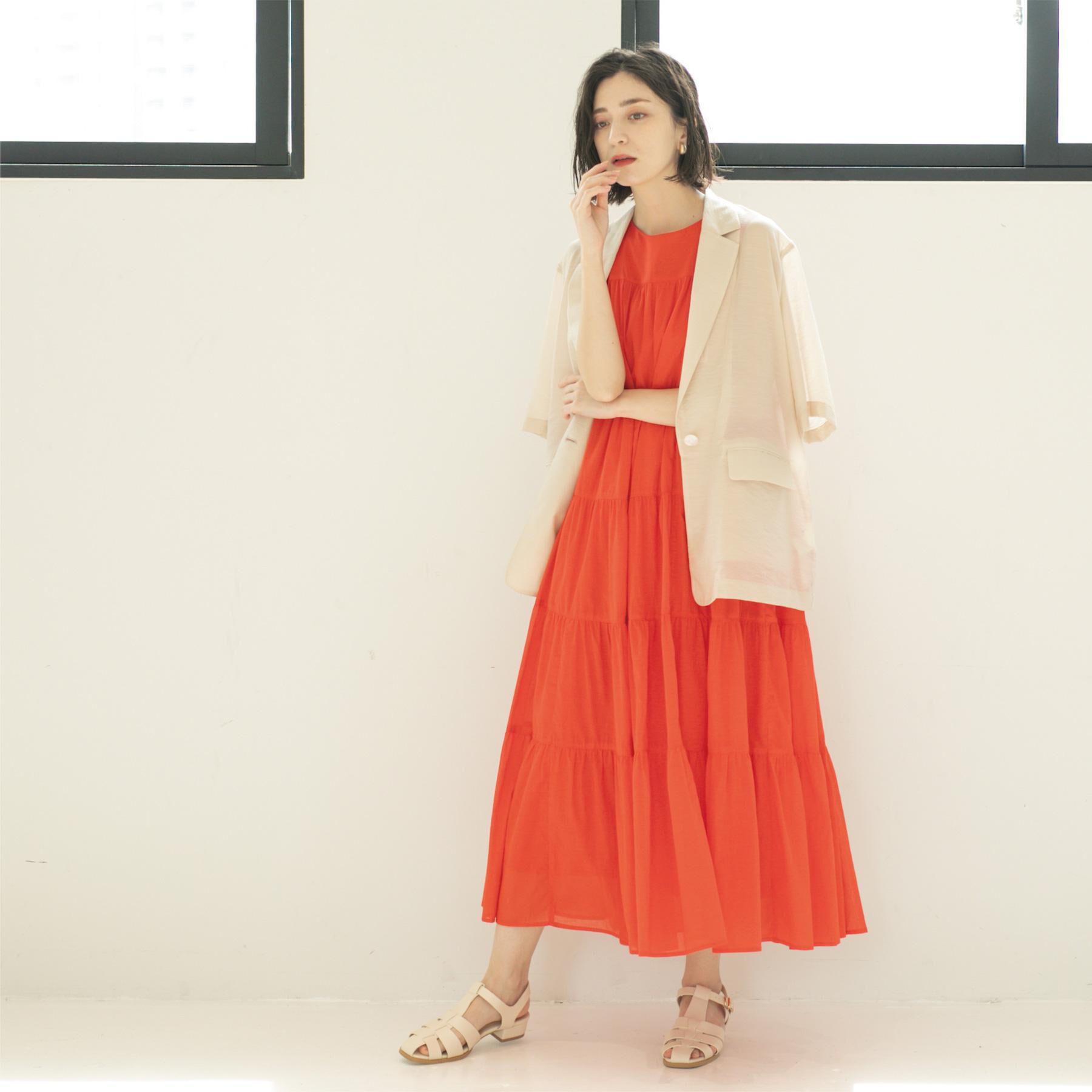 OPAQUE.CLIP「《Can Cam掲載》ティアードマキシドレス/オーガニックコットン混【洗濯機洗い可】」|ワンピース|