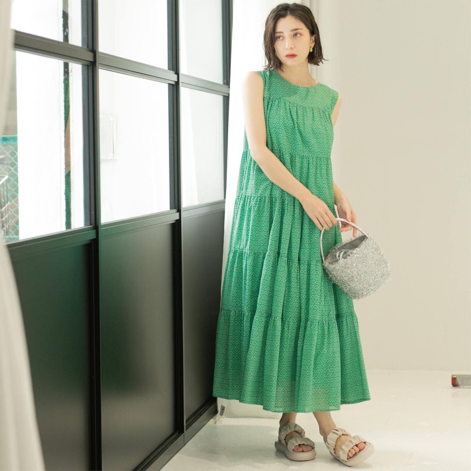 OPAQUE.CLIP「《Can Cam掲載》ティアードマキシドレス/オーガニックコットン混【洗濯機洗い可】」|ワンピース|