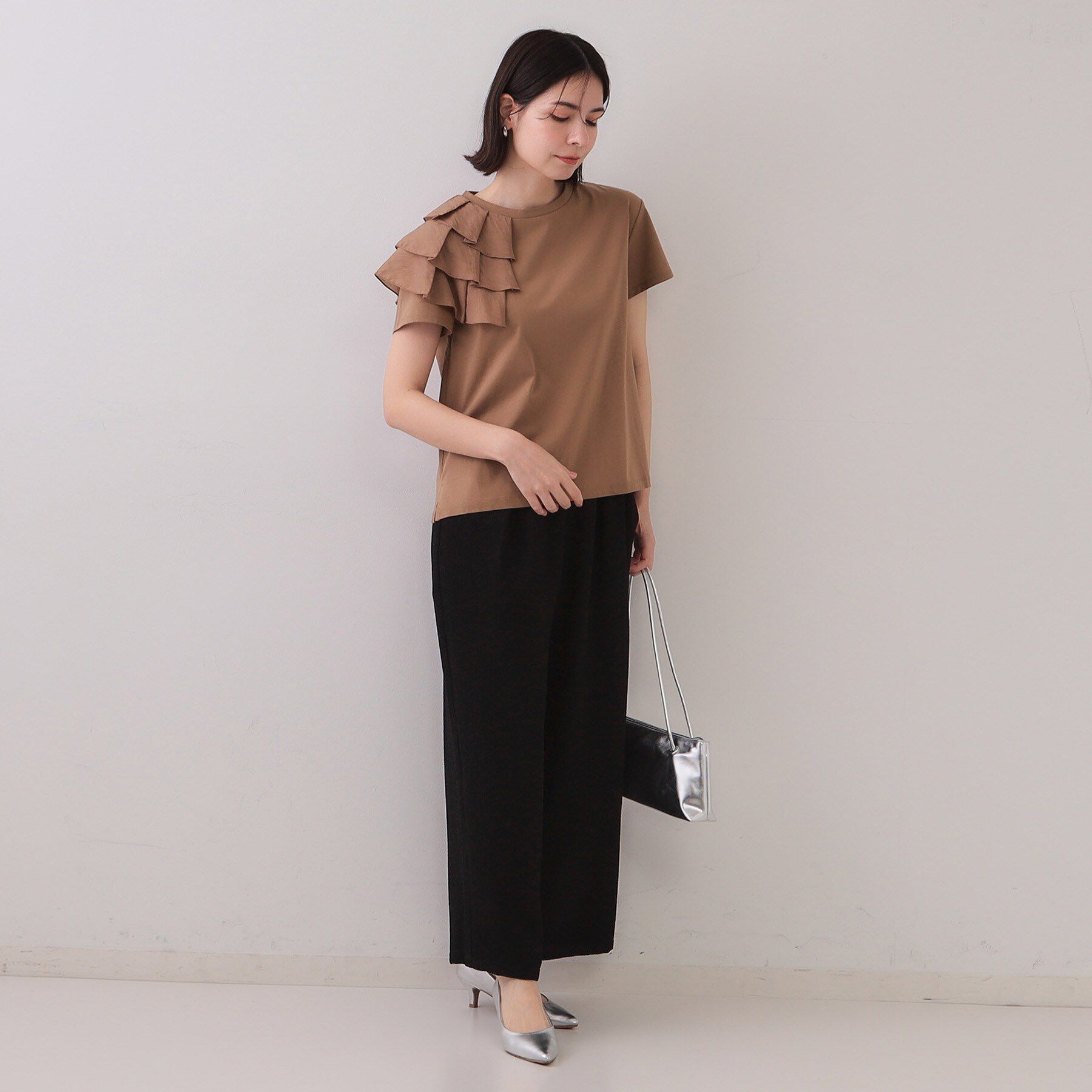 OPAQUE.CLIP「ショルダーフリルドッキングカットソー【UV/接触冷感/洗濯機洗い可】」|Tシャツ・カットソー|