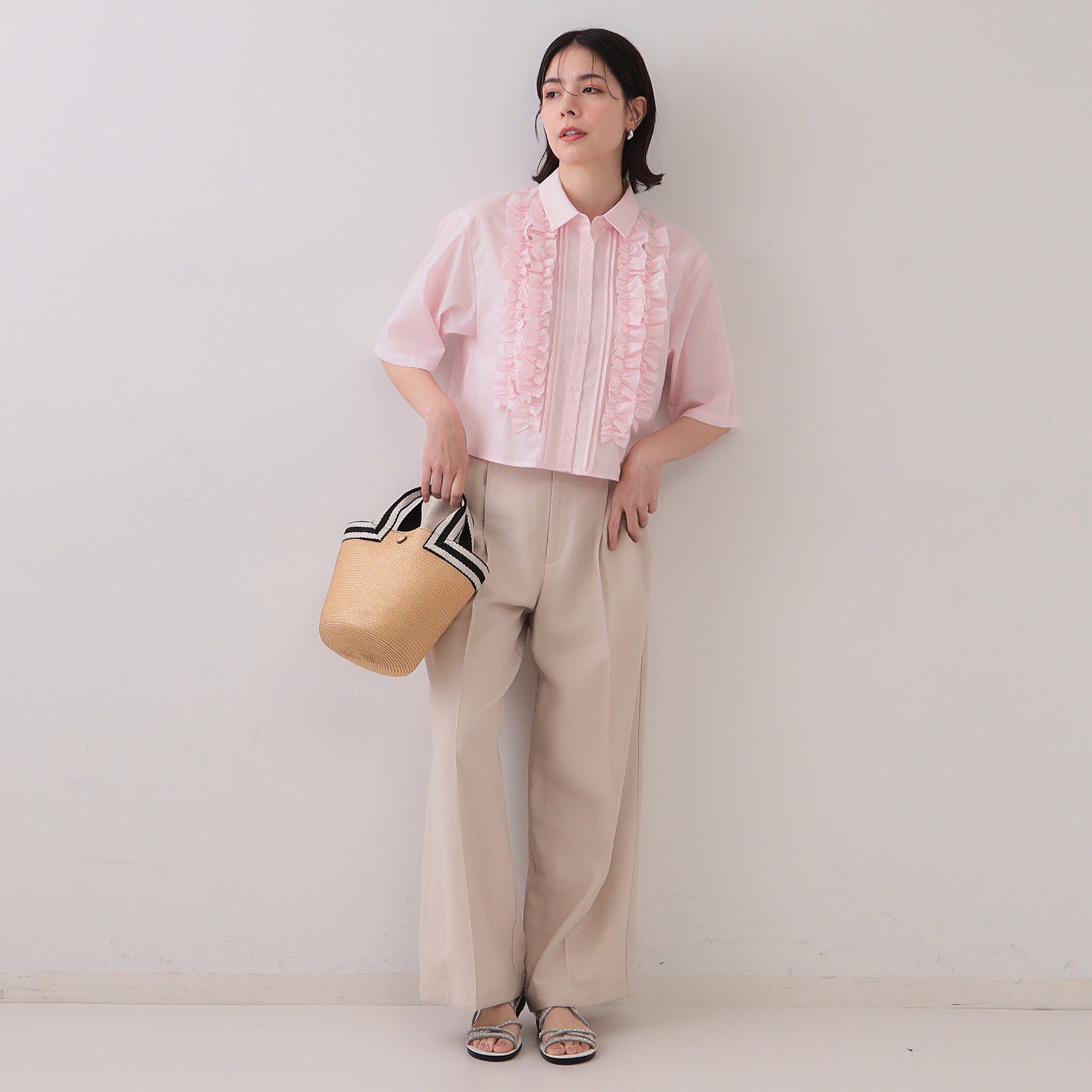 OPAQUE.CLIP「フリルショートシャツ【洗濯機洗い可】」|シャツ・ブラウス|