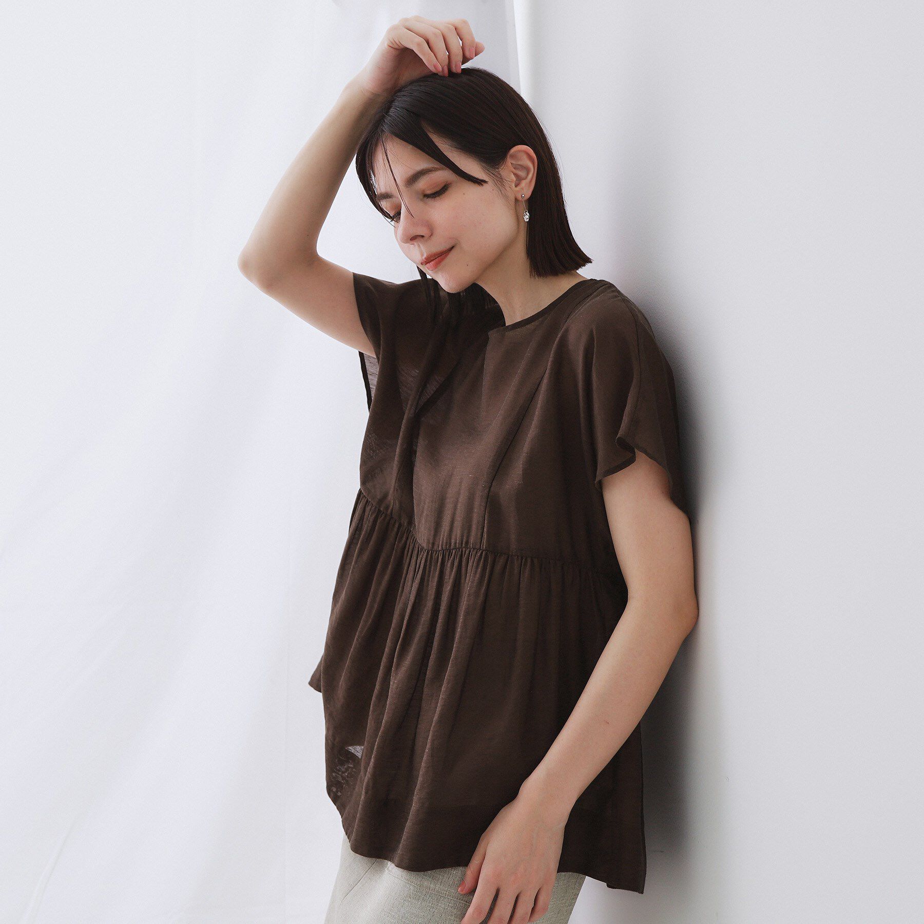 OPAQUE.CLIP「麻混シアーペプラムブラウス【洗濯機洗い可】」|シャツ・ブラウス|