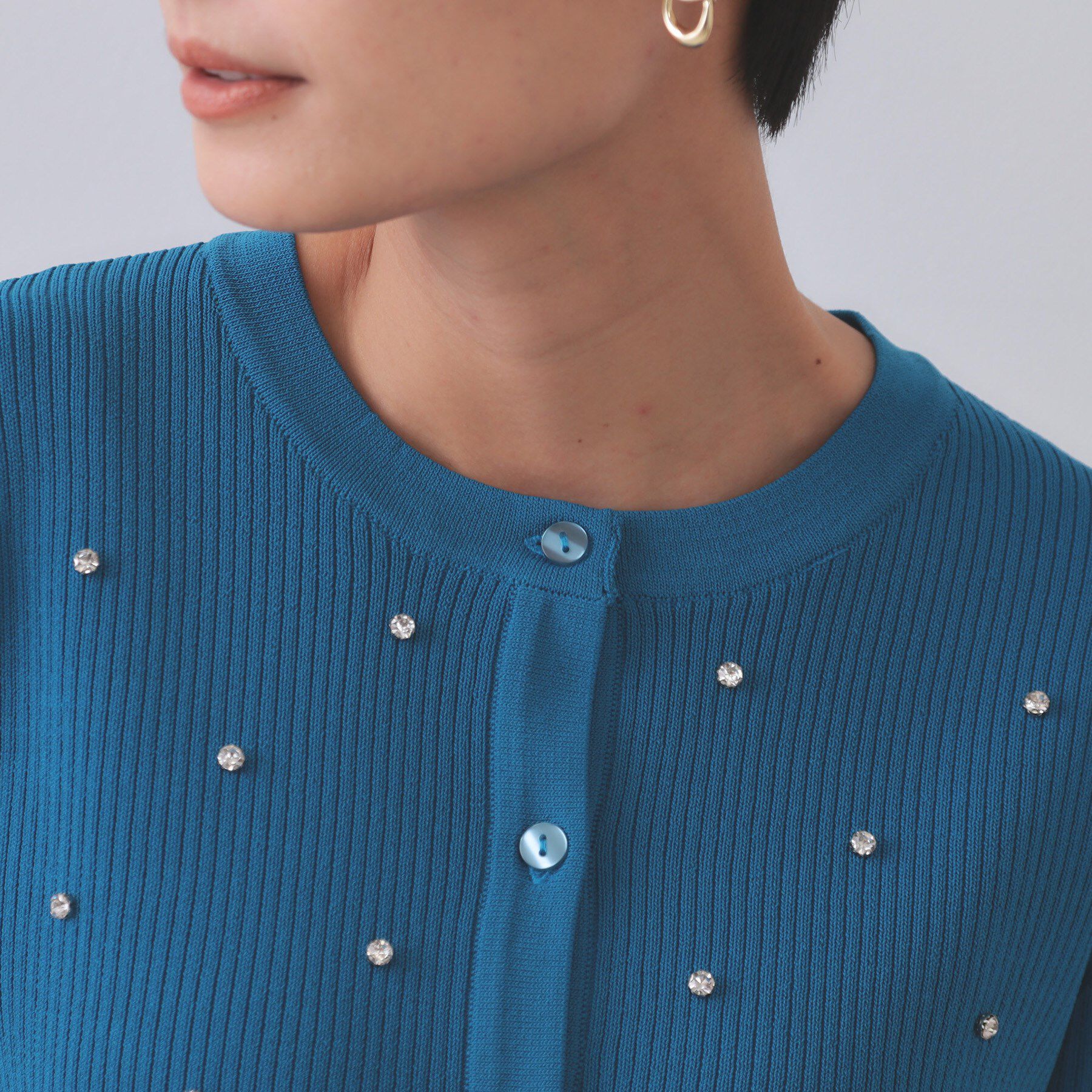 OPAQUE.CLIP「フロントビジューリブニットカーディガン【洗濯機洗い可/抗ピル】」|カーディガン|