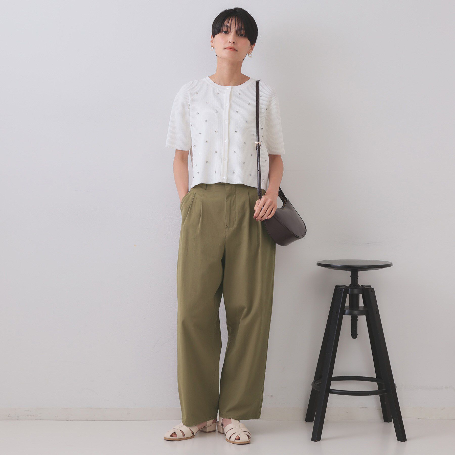 OPAQUE.CLIP「フロントビジューリブニットカーディガン【洗濯機洗い可/抗ピル】」|カーディガン|