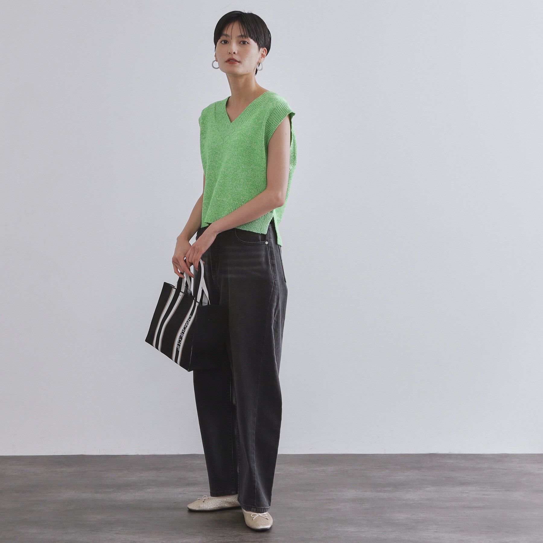 OPAQUE.CLIP「スパンコールラメVネックニット【洗える】」|ニット・セーター|