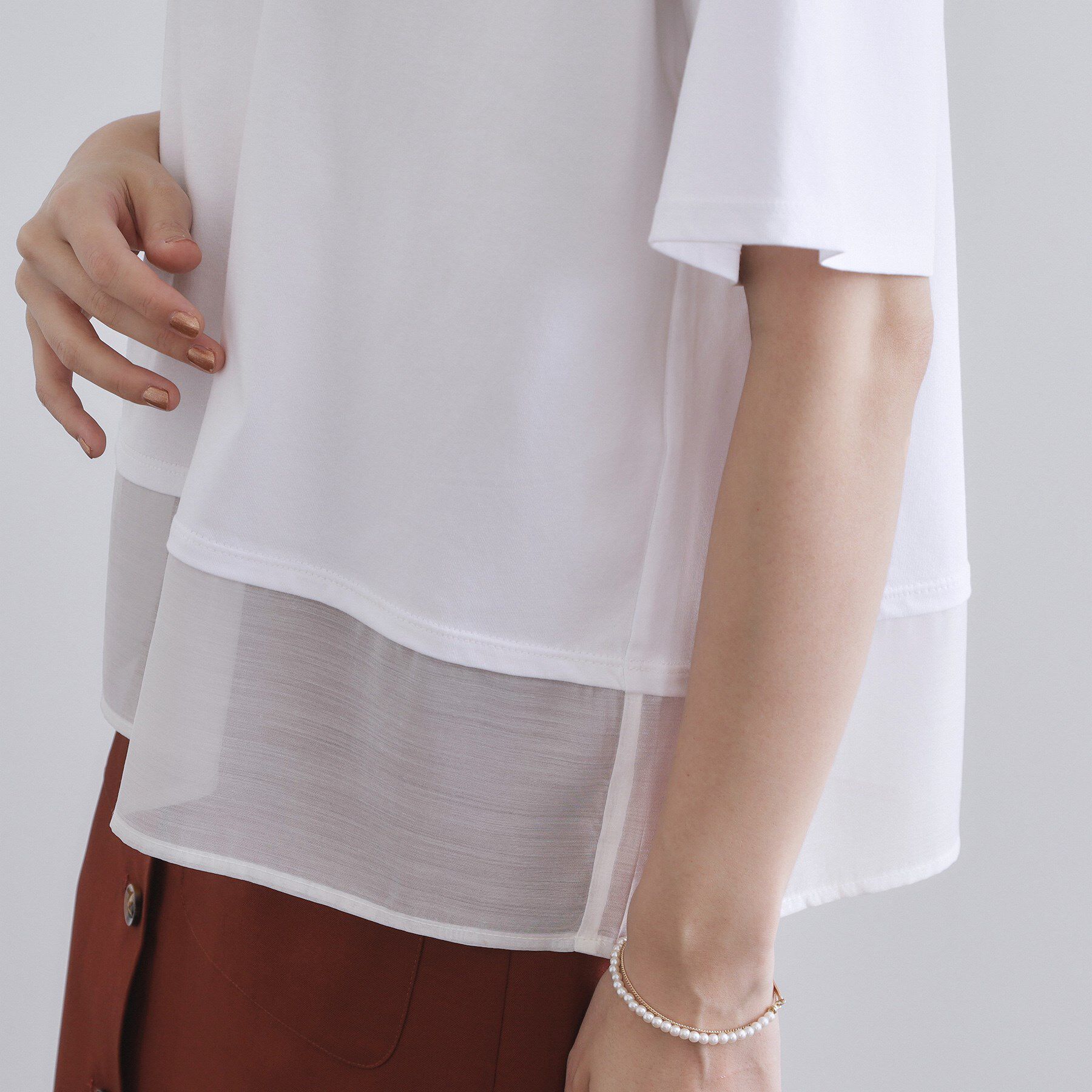 OPAQUE.CLIP「裾シアードッキングボクシーTシャツ【洗濯機洗い可】」|Tシャツ・カットソー|