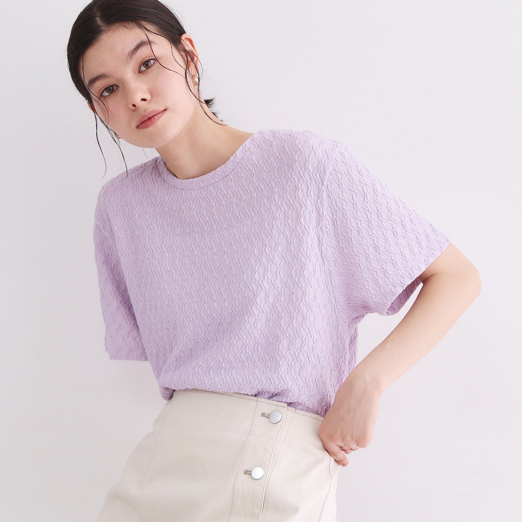 OPAQUE.CLIP「ふくれジャカードトップス【洗濯機洗い可】」|Tシャツ・カットソー|ラベンダー(080)