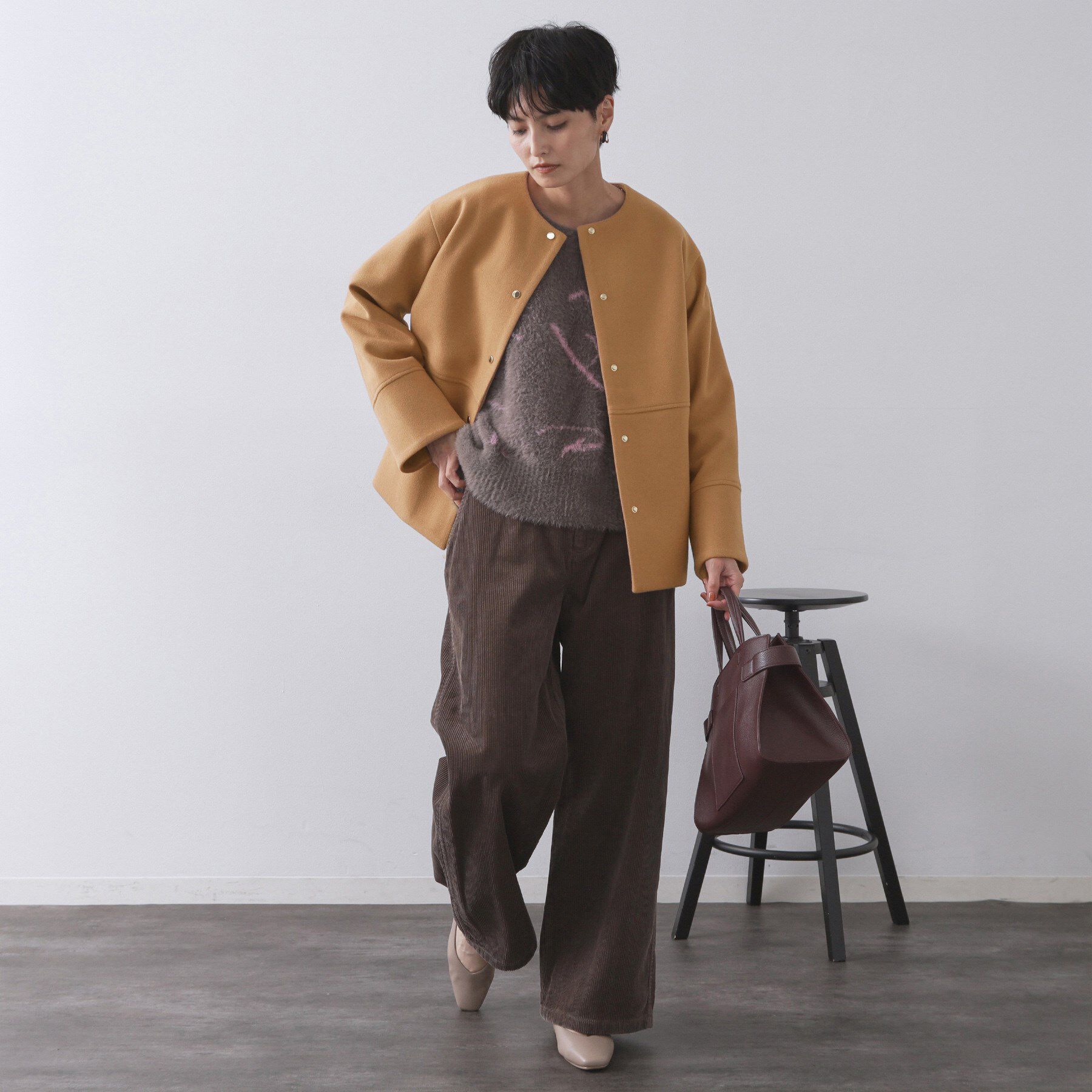 OPAQUE.CLIP「ウールライクメルトンノーカラーコート【洗濯機洗い可】」|ノーカラーコート|