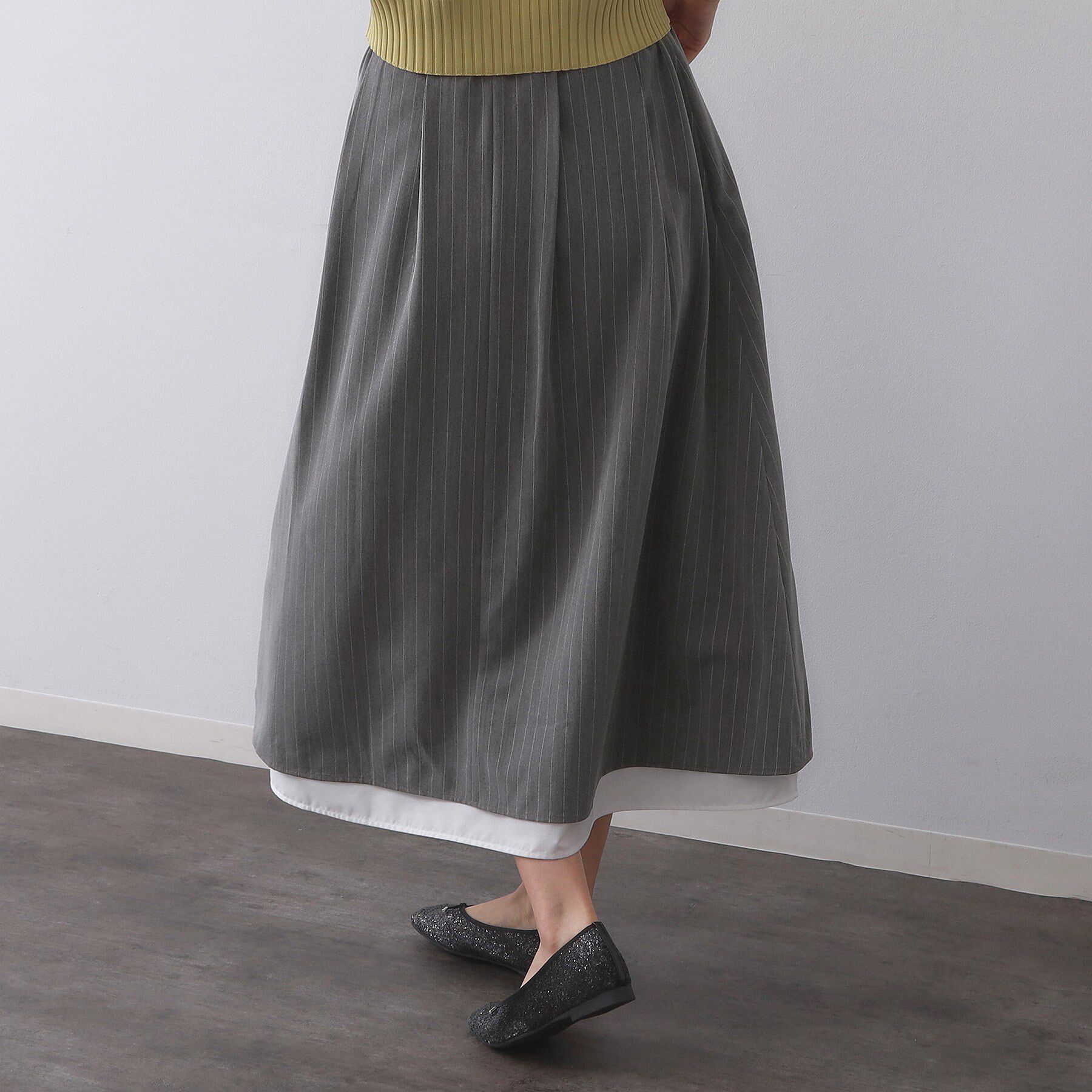 OPAQUE.CLIP「ピンストライプレイヤード風フレアスカート【洗濯機洗い可】」|スカート|