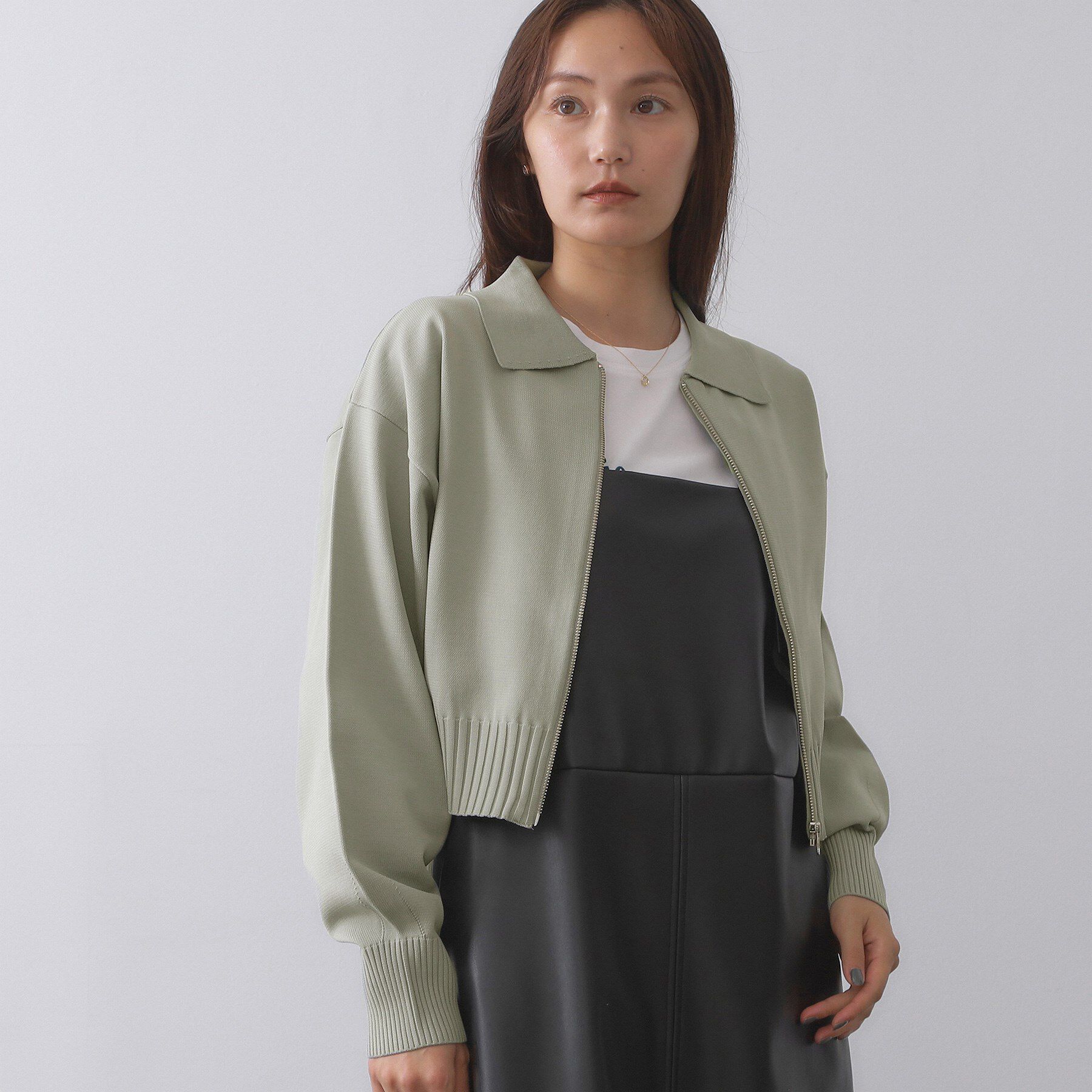 OPAQUE.CLIP「襟付きZIPアップニットカーディガン【洗濯機洗い可/抗ピル】」|カーディガン|グレー(012)