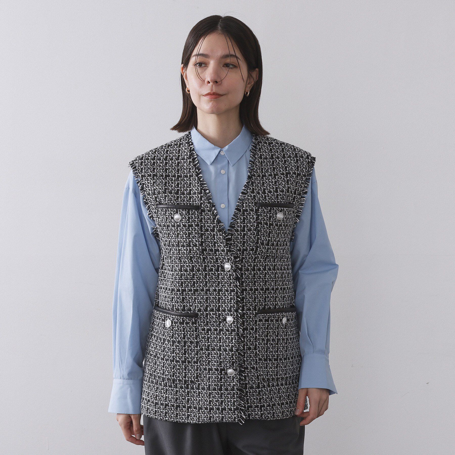 OPAQUE.CLIP「ツイードVネックベスト【洗濯機OK】」|ベスト・ジレ|
