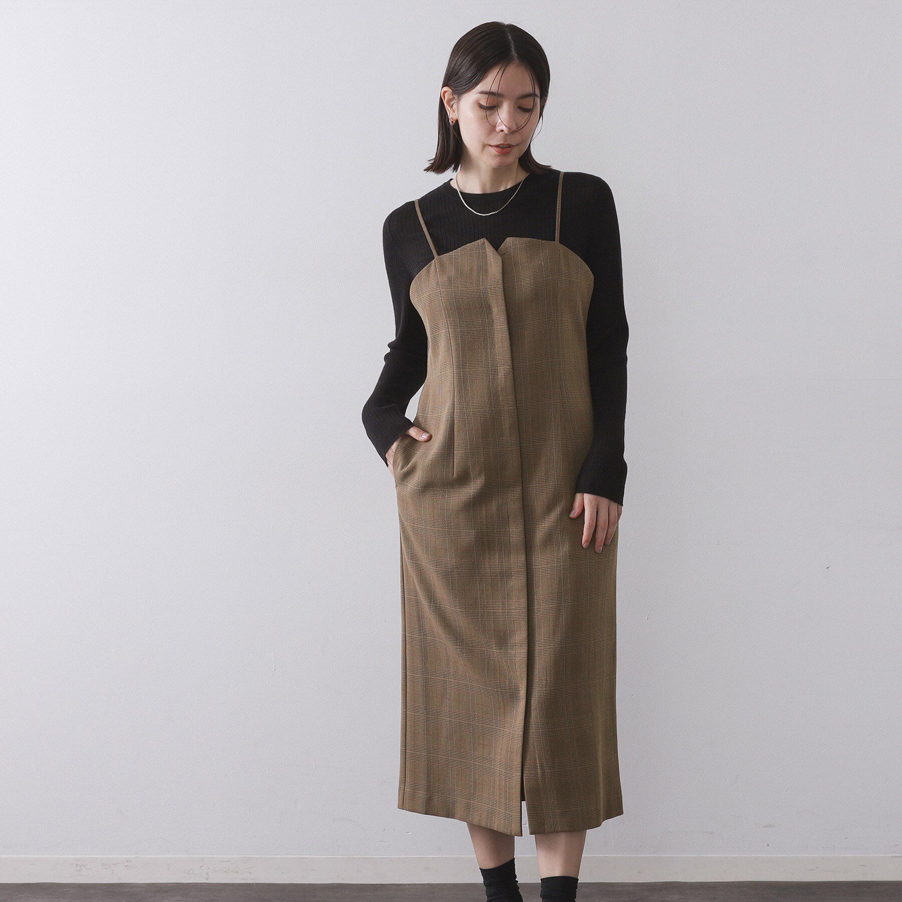 OPAQUE.CLIP「グレンチェックキャミワンピース/セットアップ対応可【洗濯機OK】」|ワンピース|ブラウン(243)