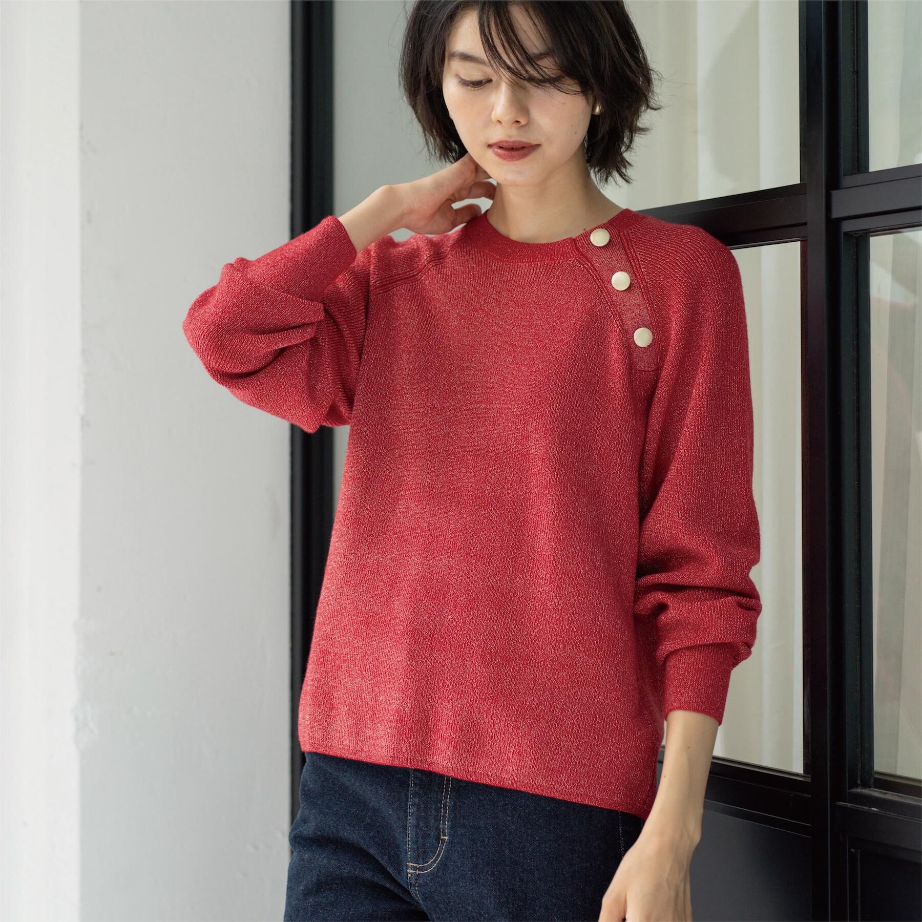 OPAQUE.CLIP「ボタンデザインラメニット【洗濯機OK】」|ニット・セーター|