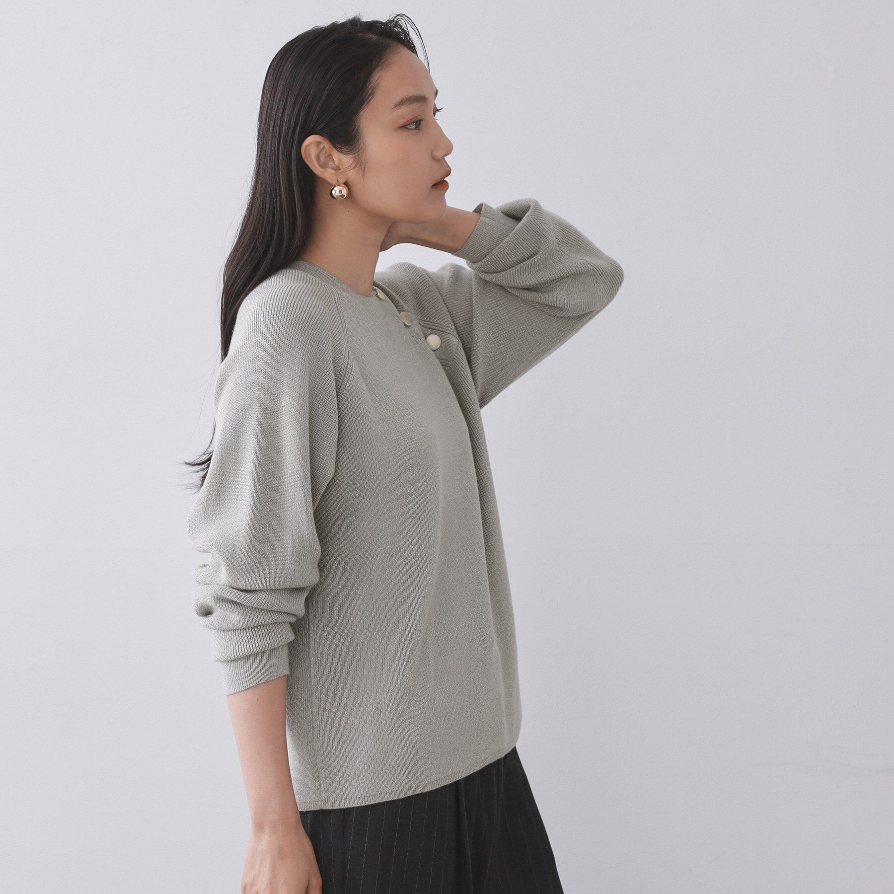 OPAQUE.CLIP「ボタンデザインラメニット【洗濯機OK】」|ニット・セーター|