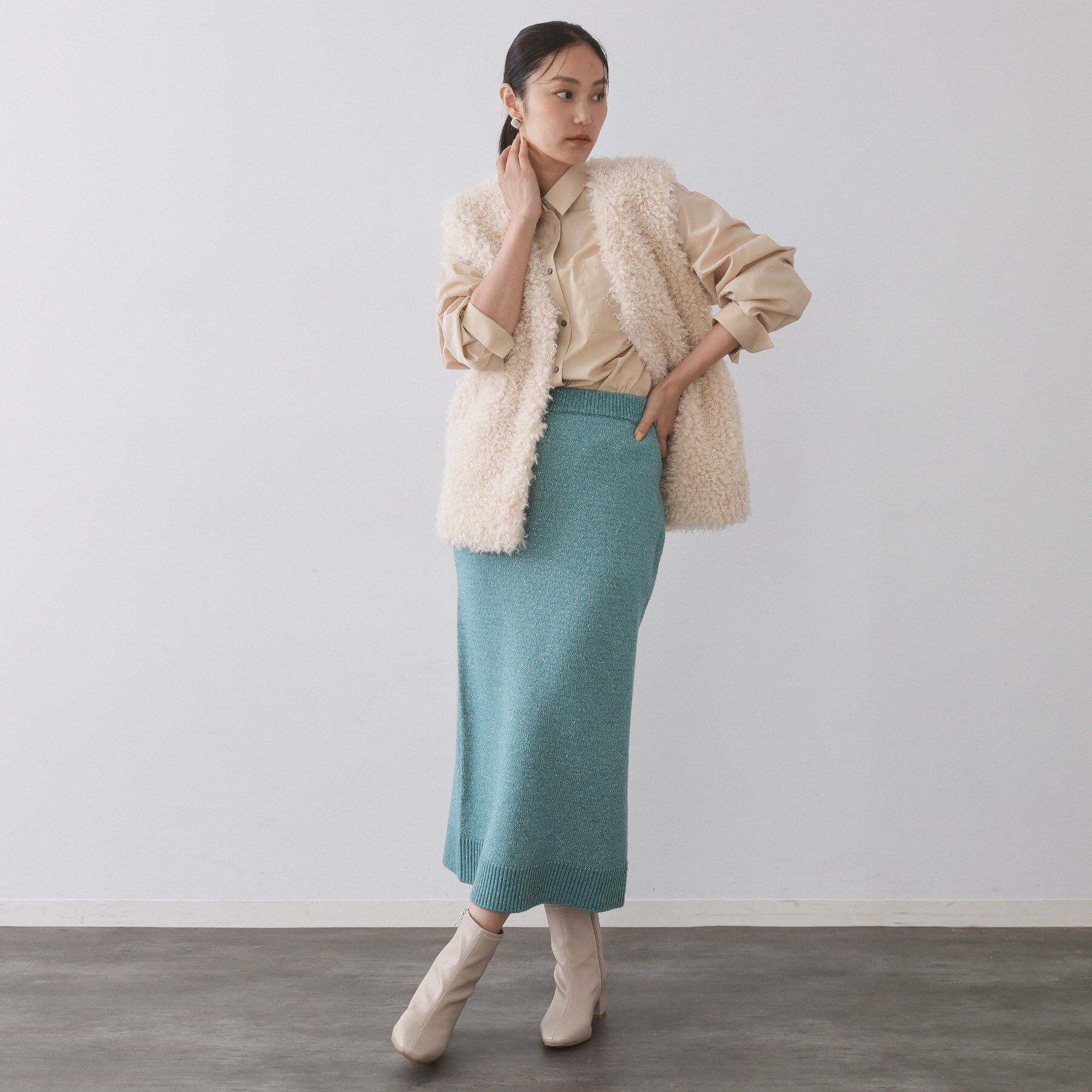 OPAQUE.CLIP「ラメスパンコールナロースカート/セットアップ対応可【洗濯機OK】」|スカート|