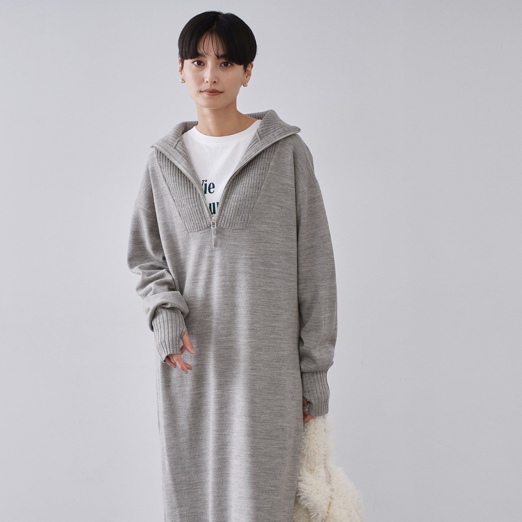 OPAQUE.CLIP「ハーフジップニットワンピース【洗濯機OK】」|ワンピース|