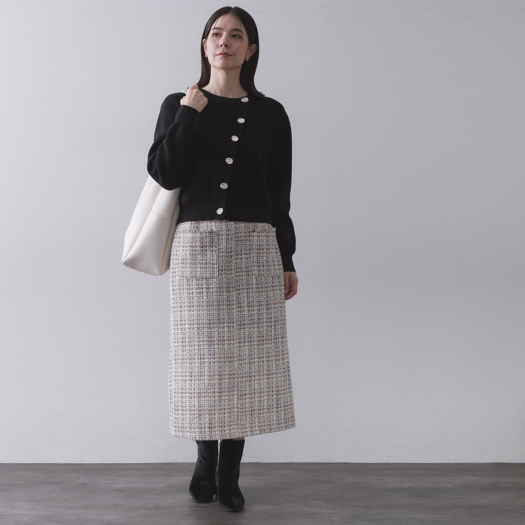 OPAQUE.CLIP「アシンメトリーボタンカーディガン【洗濯機OK】」|カーディガン|