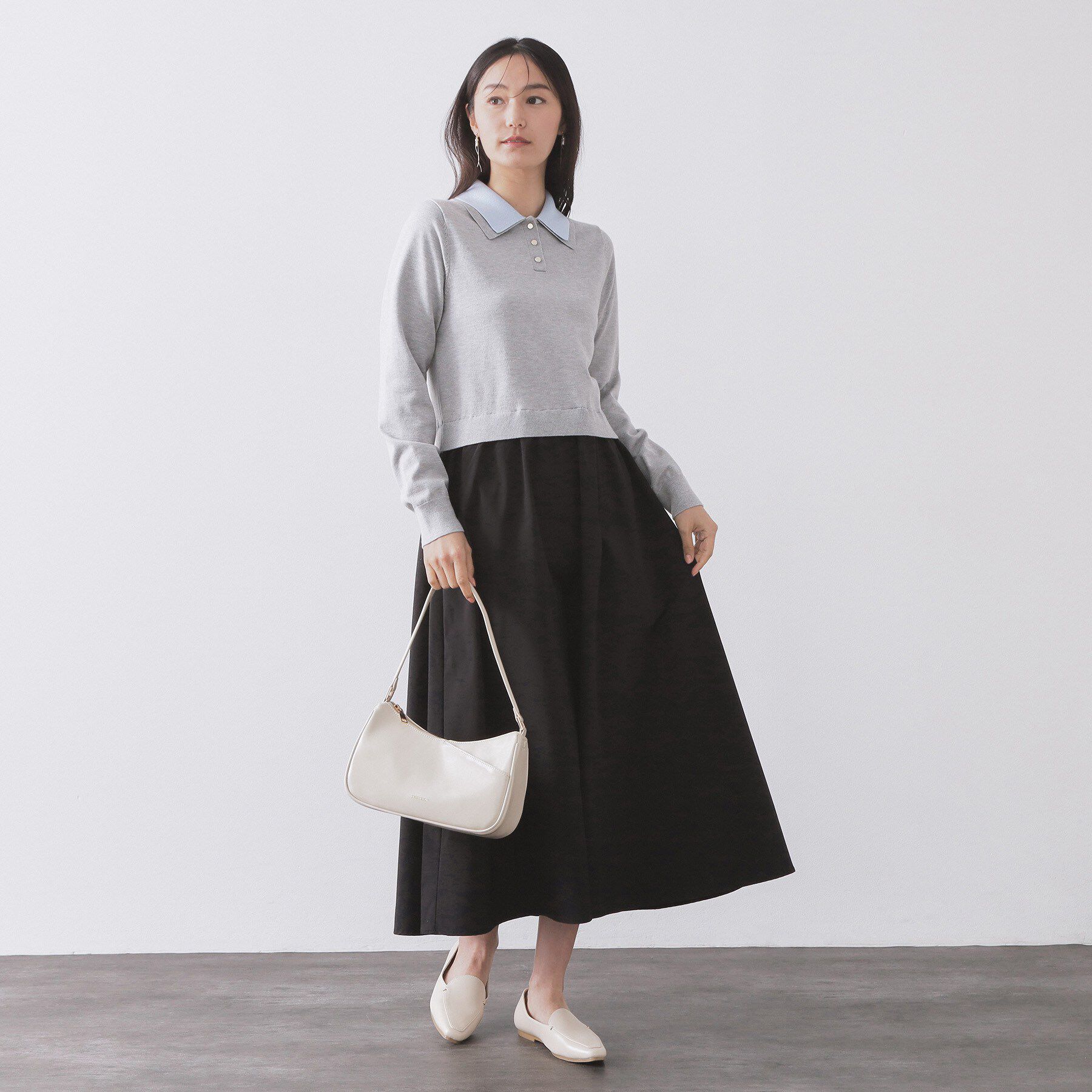 OPAQUE.CLIP「ダブルポロ衿ニットドッキングワンピース【洗濯機OK】」|ワンピース|