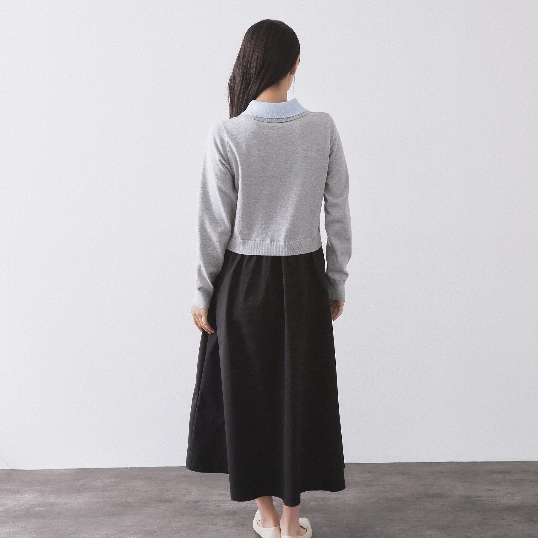 OPAQUE.CLIP「ダブルポロ衿ニットドッキングワンピース【洗濯機OK】」|ワンピース|