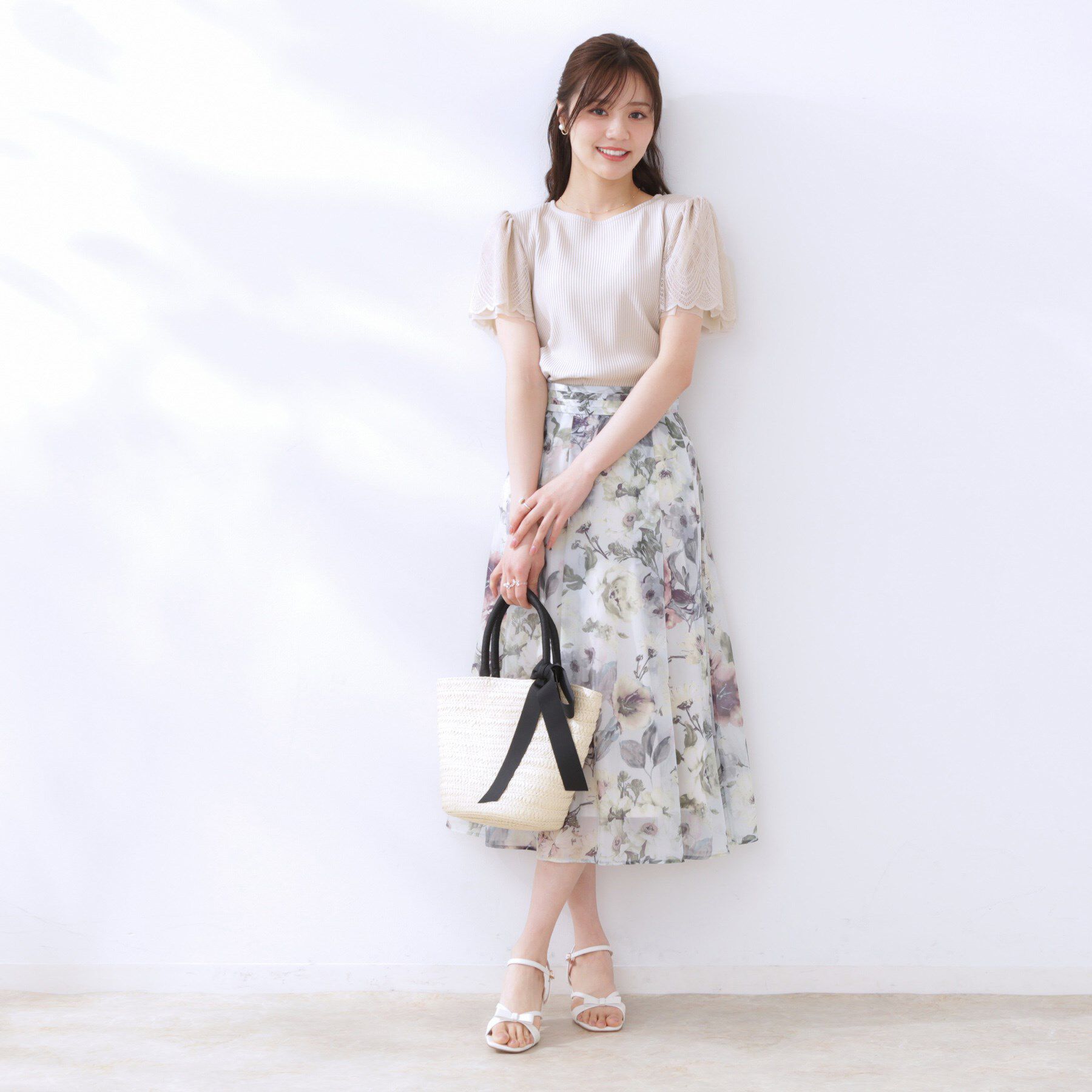 Couture broach「【二の腕カバー・通勤】レース袖テレコトップス」|Tシャツ・カットソー|