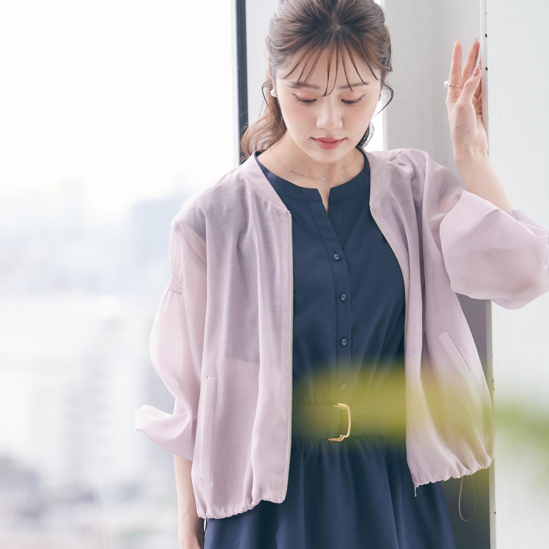 Couture broach「【マシンウォッシャブル・シアー】袖シャーリングシアーブルゾン」|ブルゾン・スタジャン|