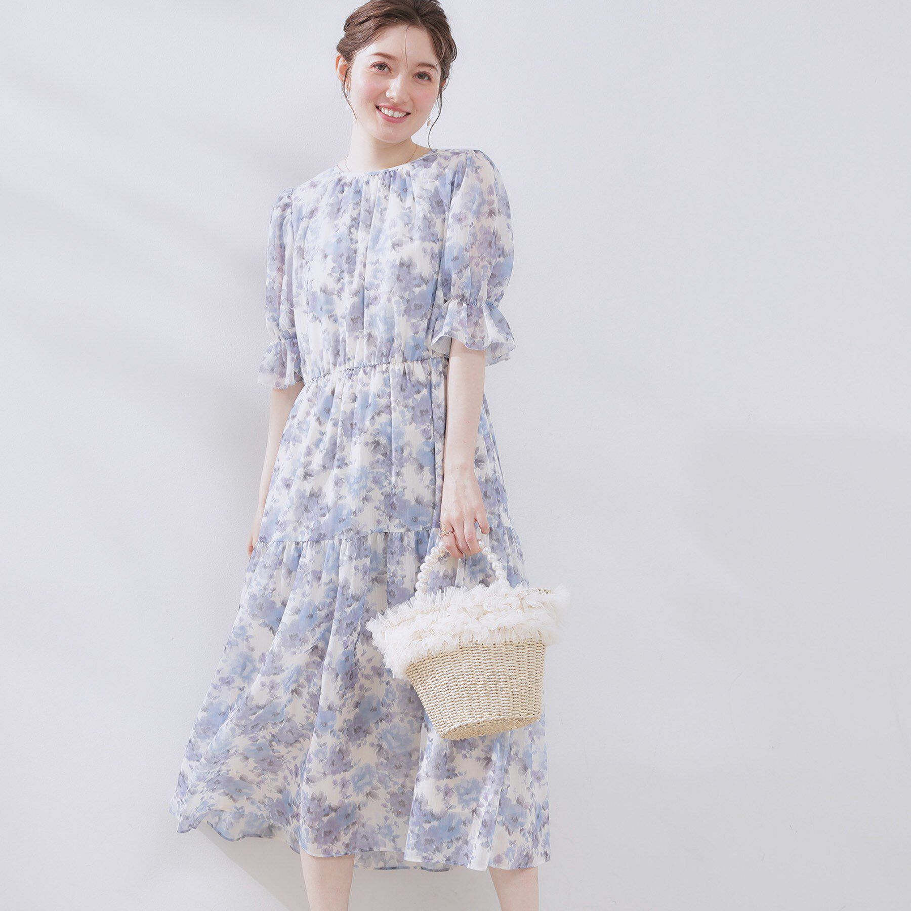 Couture broach「【一枚で着映える・大人可愛い】かすれプリント楊柳ワンピース」|ワンピース|